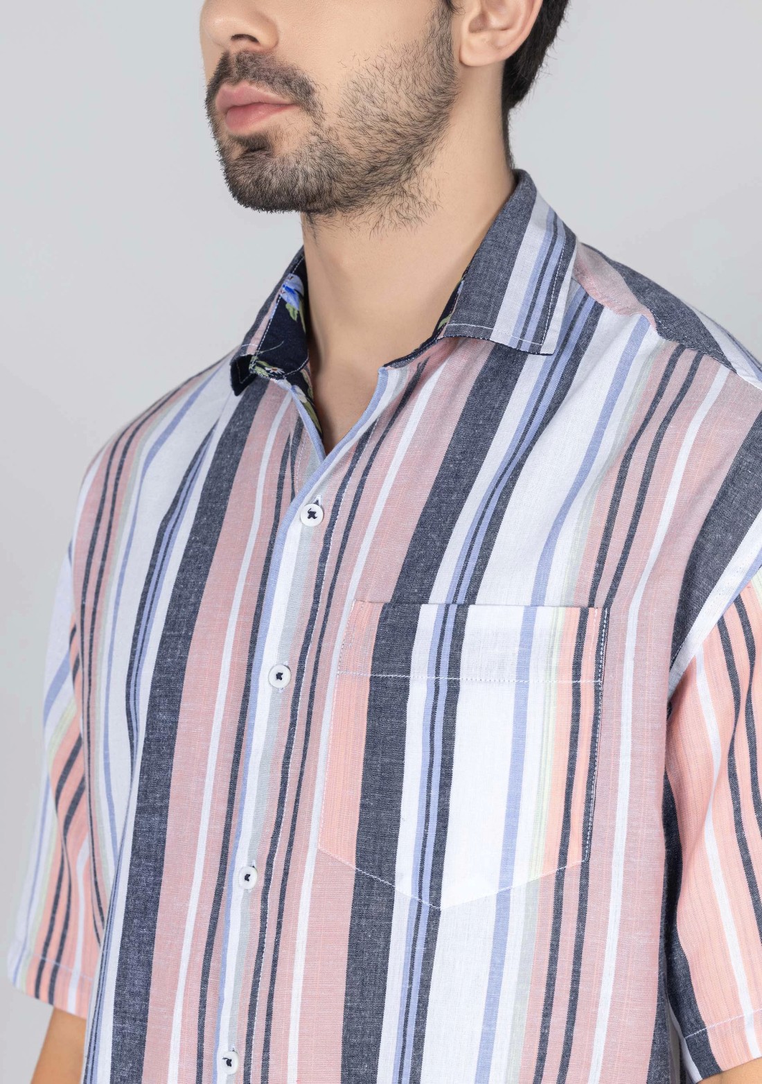 Multi Colour Stripe Print Oversize Drop Shoulder Men's Cotton Shirt