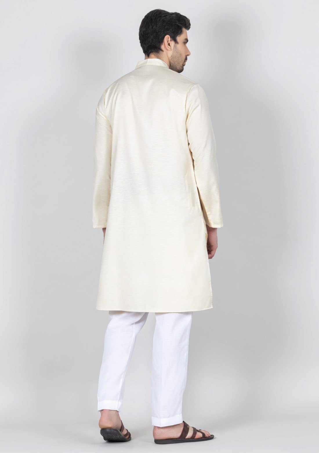 Cream Full Sleeves Cotton Silk Kurta