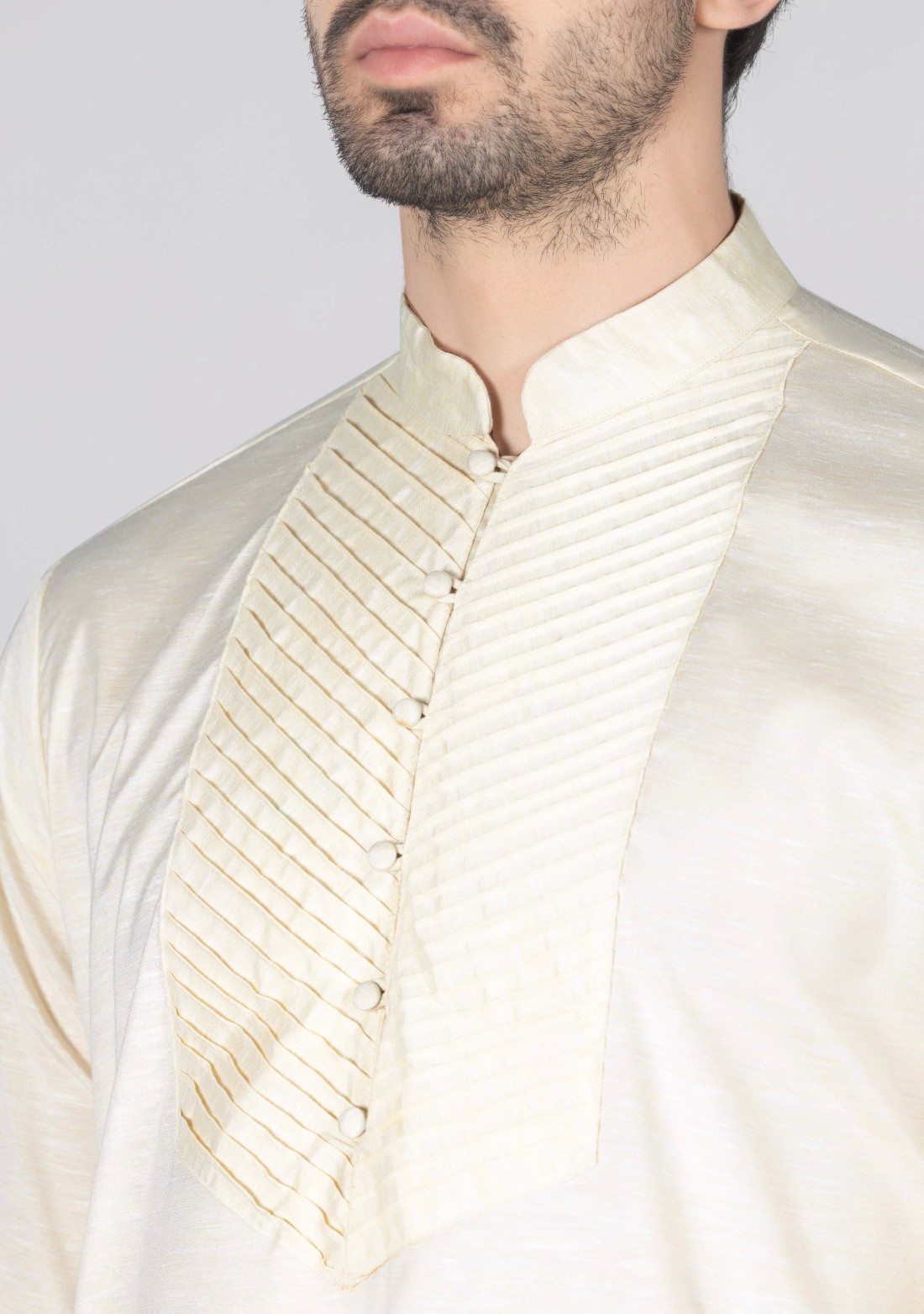 Cream Full Sleeves Cotton Silk Kurta