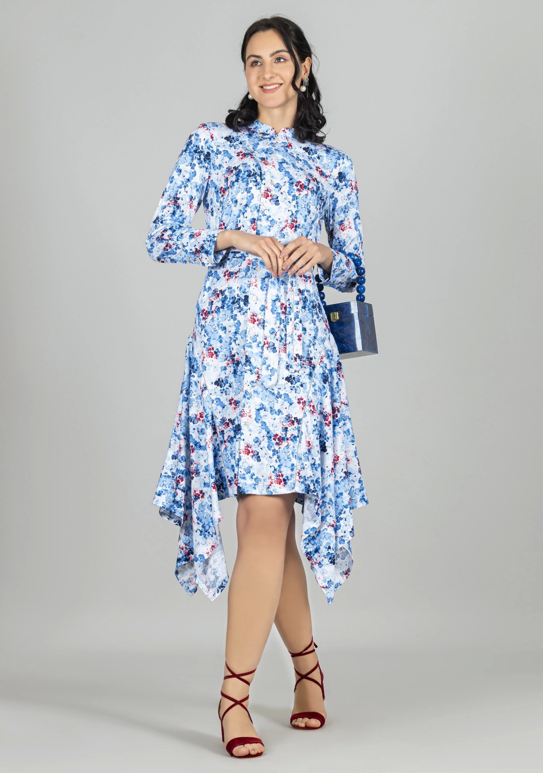 Multi Colour Abstract Floral Print Midi Dress