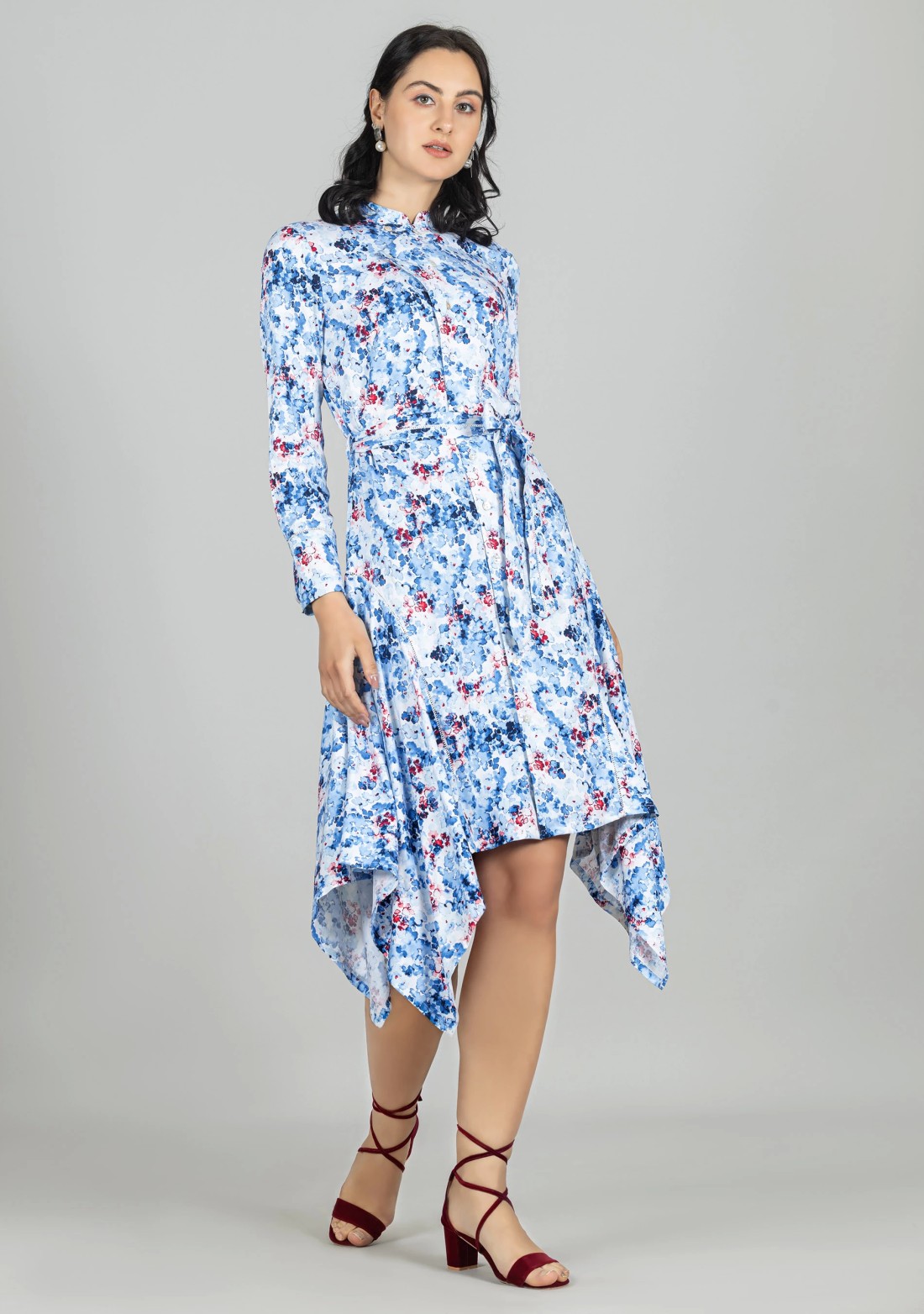 Multi Colour Abstract Floral Print Midi Dress