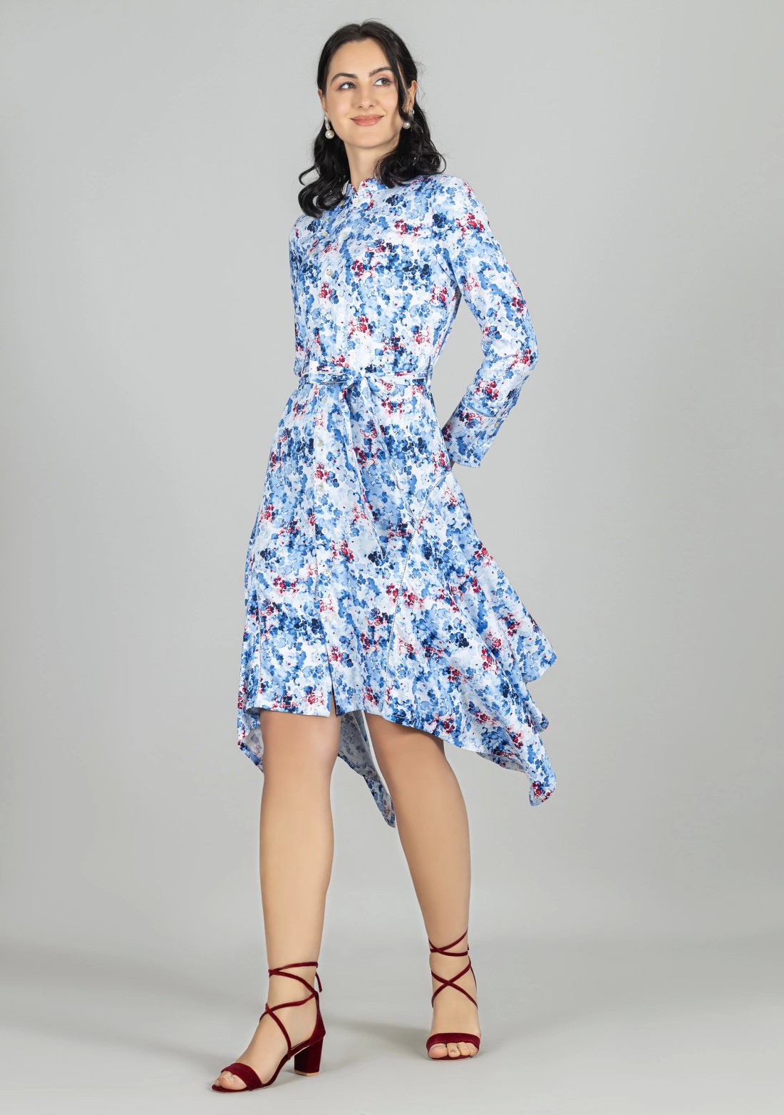 Multi Colour Abstract Floral Print Midi Dress