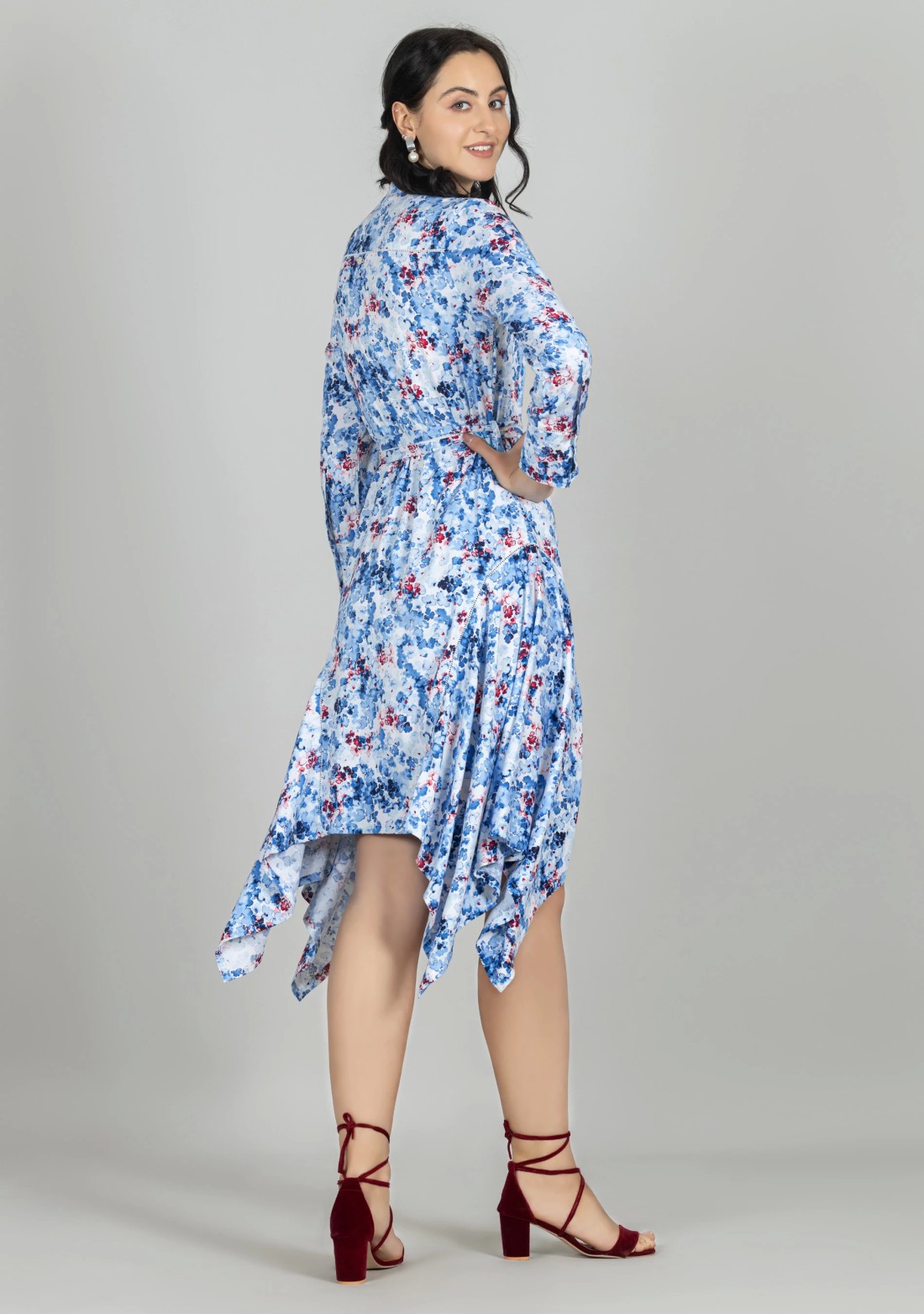 Multi Colour Abstract Floral Print Midi Dress