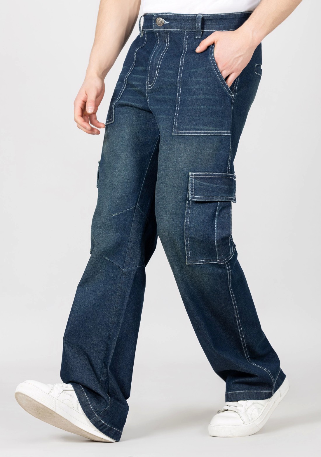 Blue Wide Leg Utility Men's Jeans