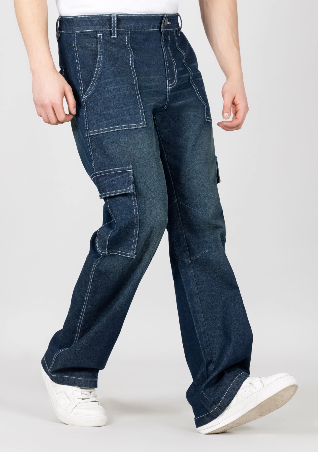 Blue Wide Leg Utility Men's Jeans