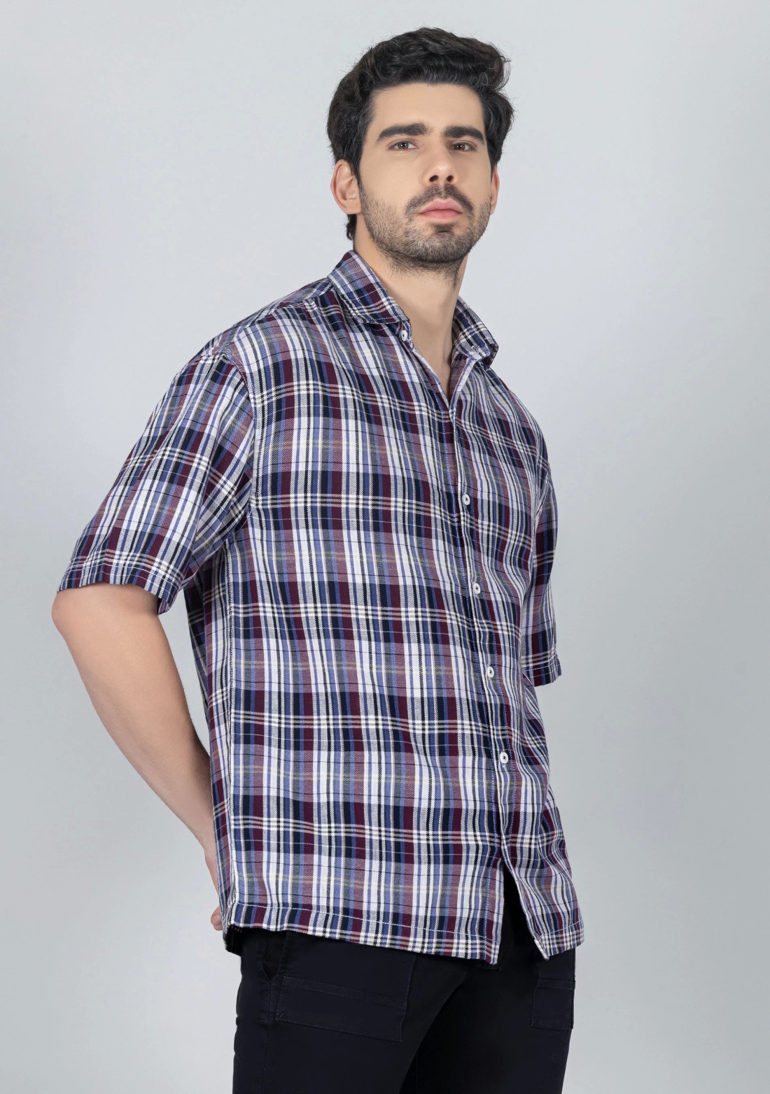 Multi Colour Oversize Drop Shoulder Men's Cotton Check Shirt