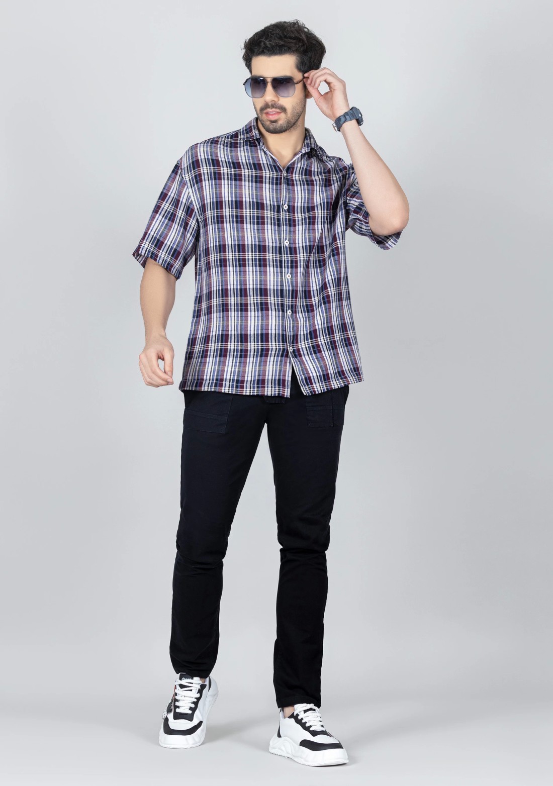 Multi Colour Oversize Drop Shoulder Men's Cotton Check Shirt