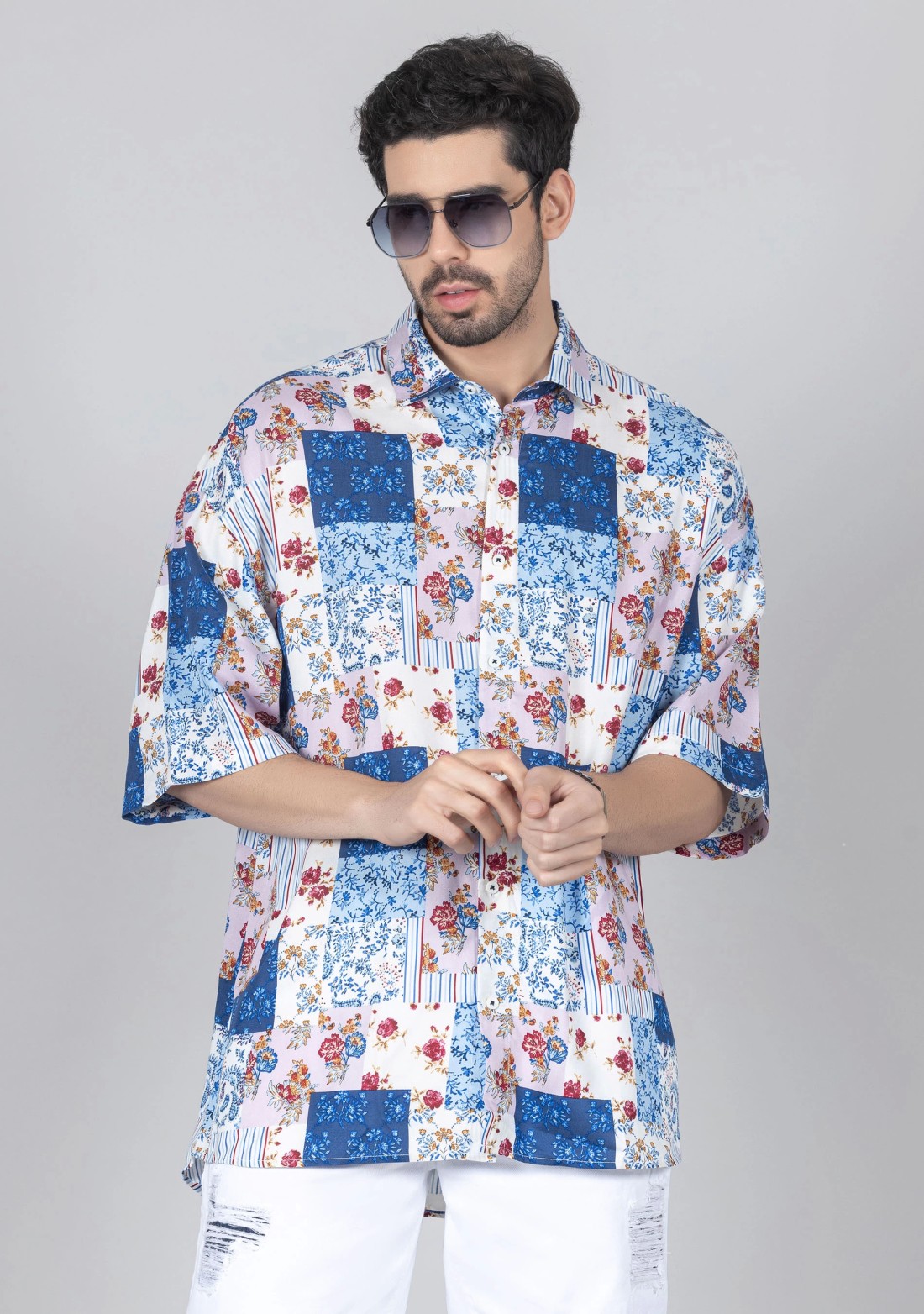 Multi Colour Oversized Men s Printed Shirt Buy Online at Best Price Mehar