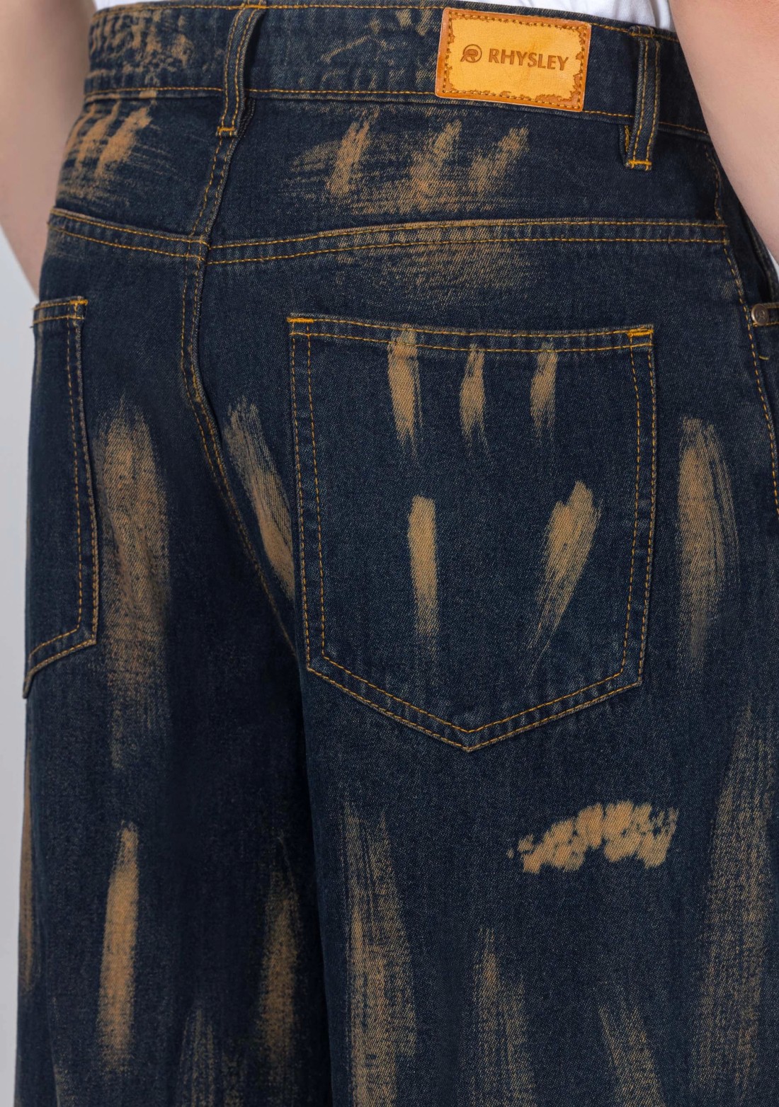 Dark Blue Wide Leg Men's Distressed Fashion Jeans