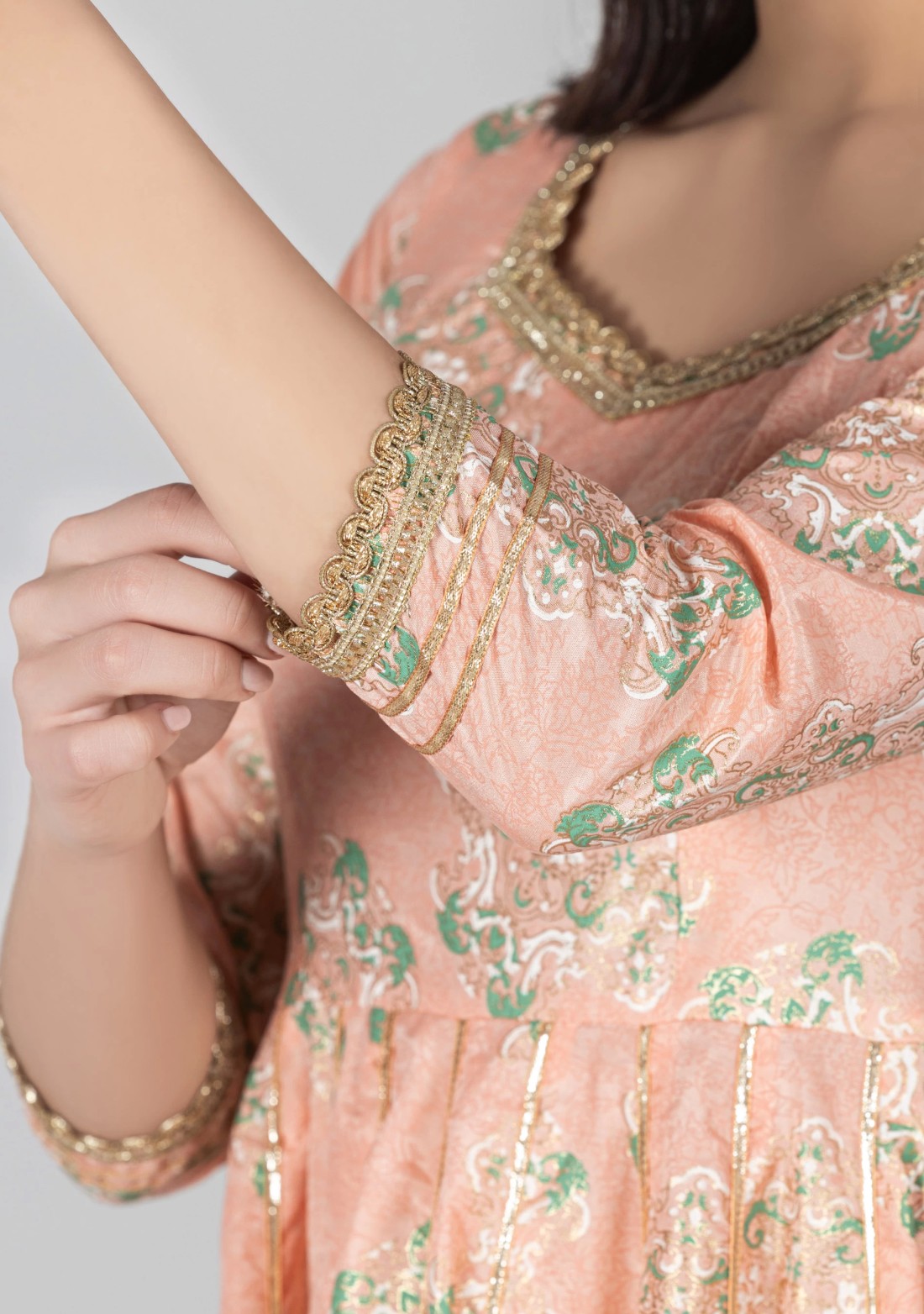 Peach Foil Print Chanderi Anarkali Kurta