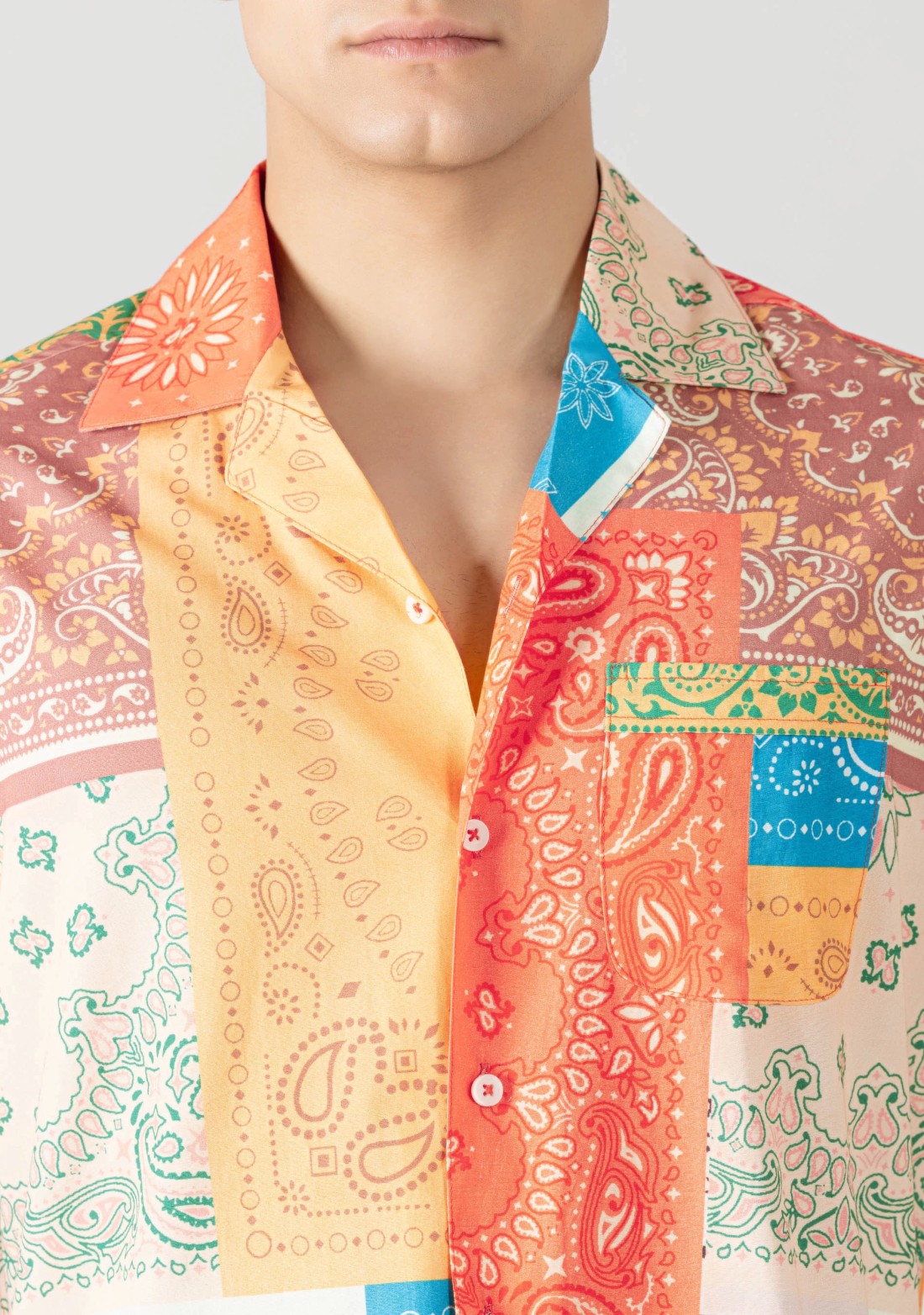 Multi Colour Drop Shoulder Men's Bandana Print Shirt