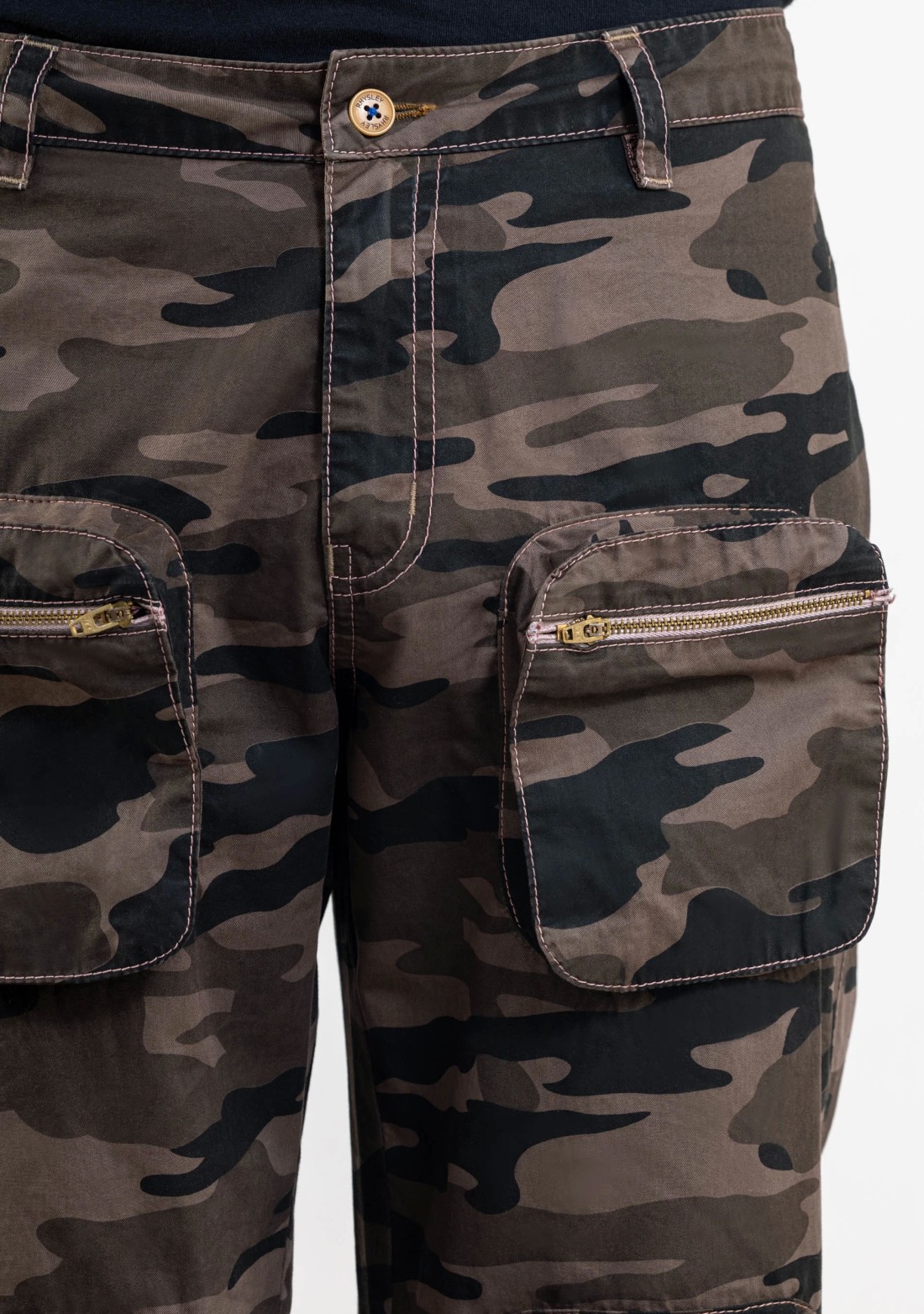 Brownish Green Camouflage Wide Leg Men's Cargo Trousers