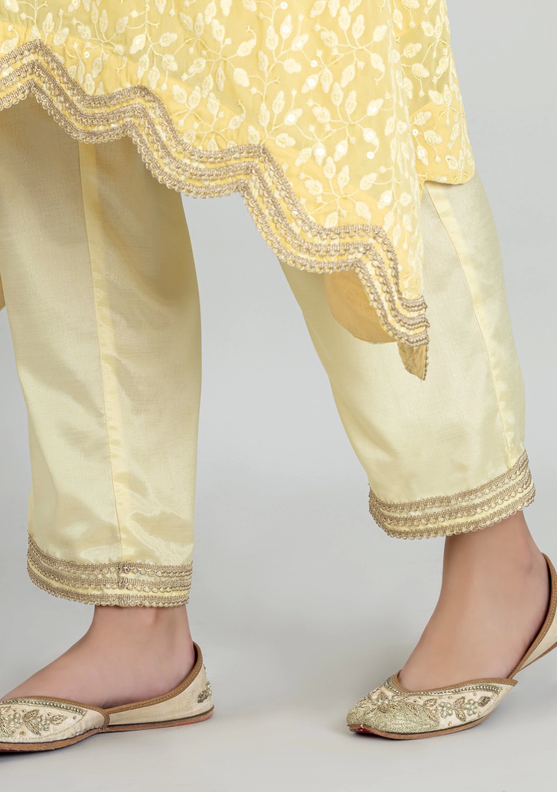 Yellow Georgette Embroidered Flared Kurta Pant Set
