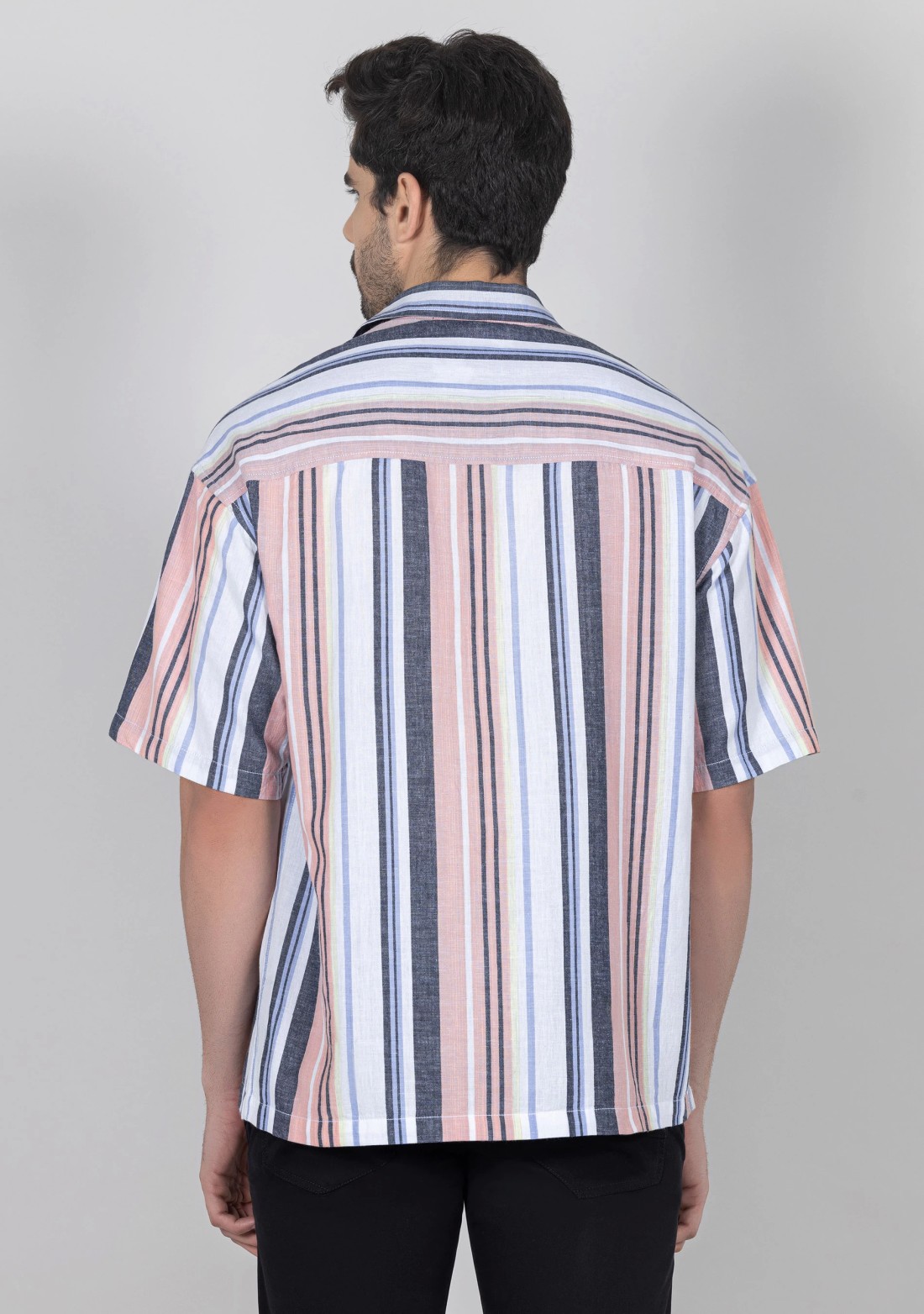 Multi Colour Stripe Print Oversize Drop Shoulder Men's Cotton Shirt