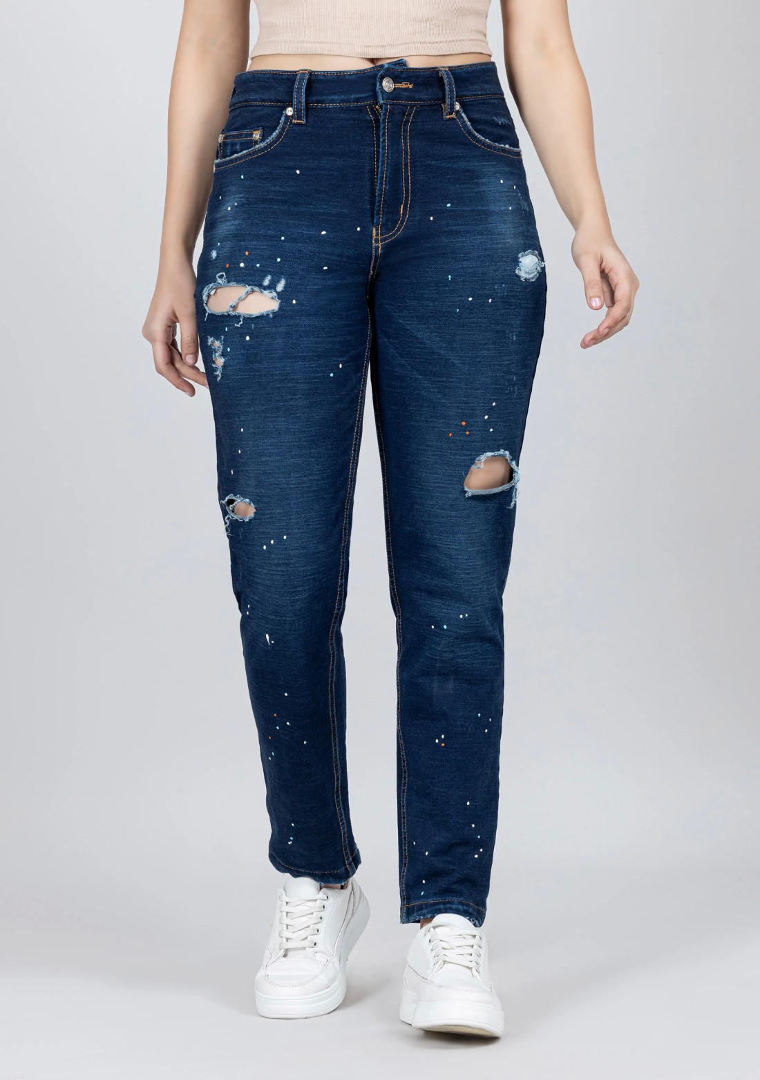 Blue Slim Fit Women's Distressed Jeans