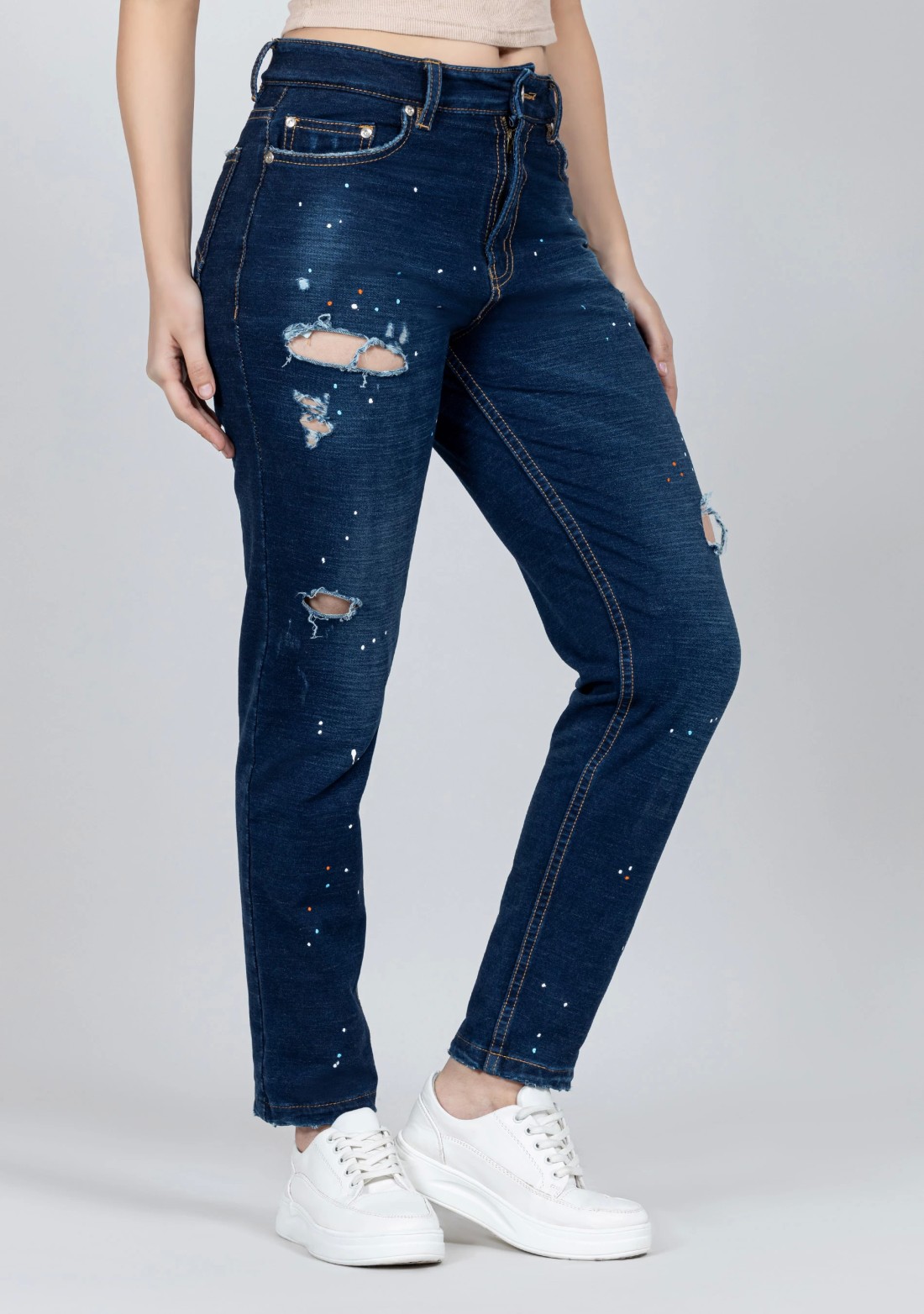 Blue Slim Fit Women's Distressed Jeans