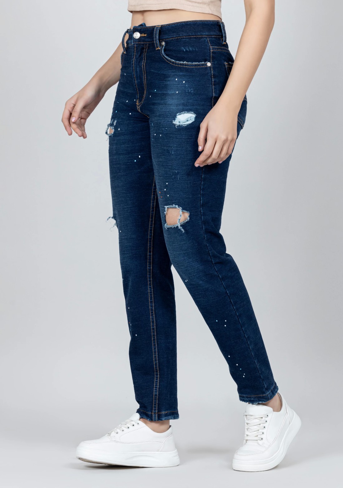 Blue Slim Fit Women's Distressed Jeans