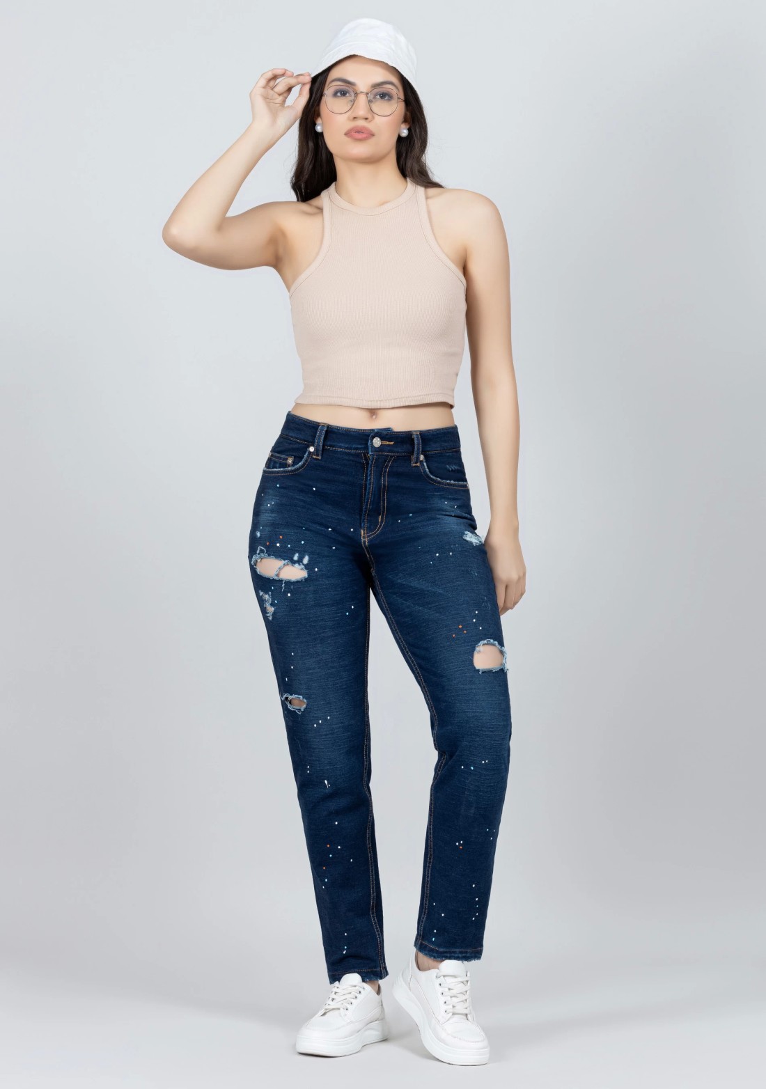 Blue Slim Fit Women's Distressed Jeans