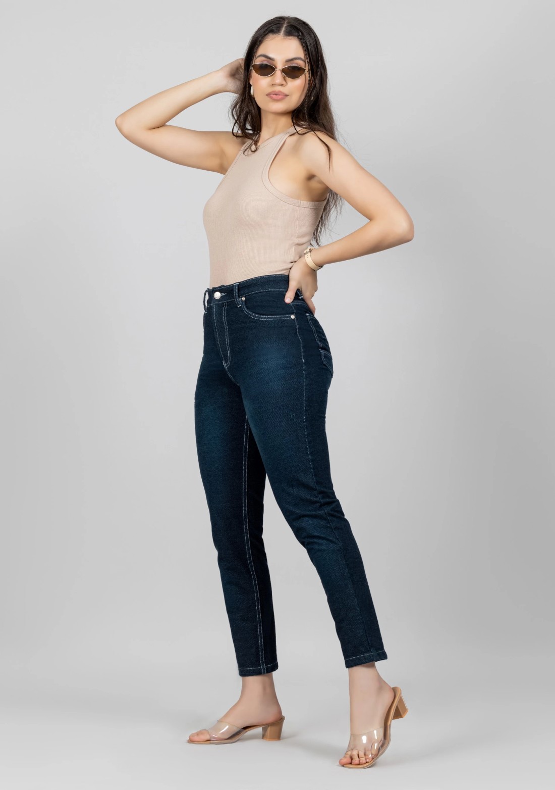 Blue Tinted Slim Fit High Rise Women's Jeans