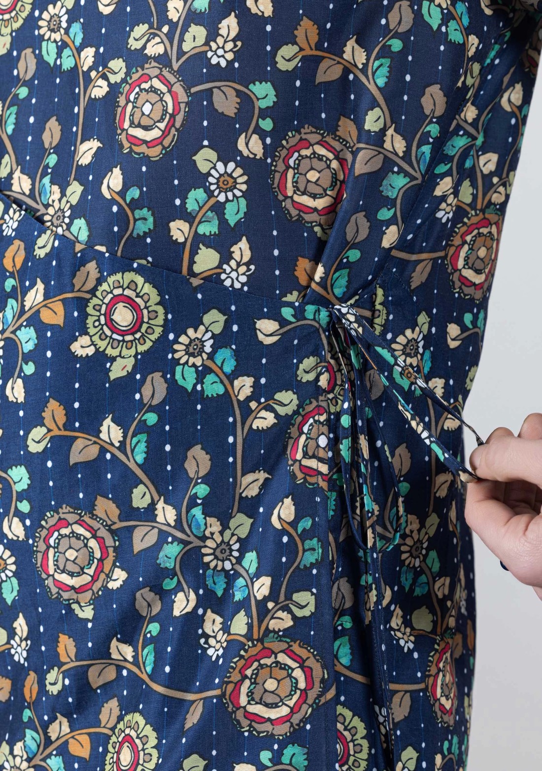 Blue Angrakha Kurta with Kantha Kalamkari Print