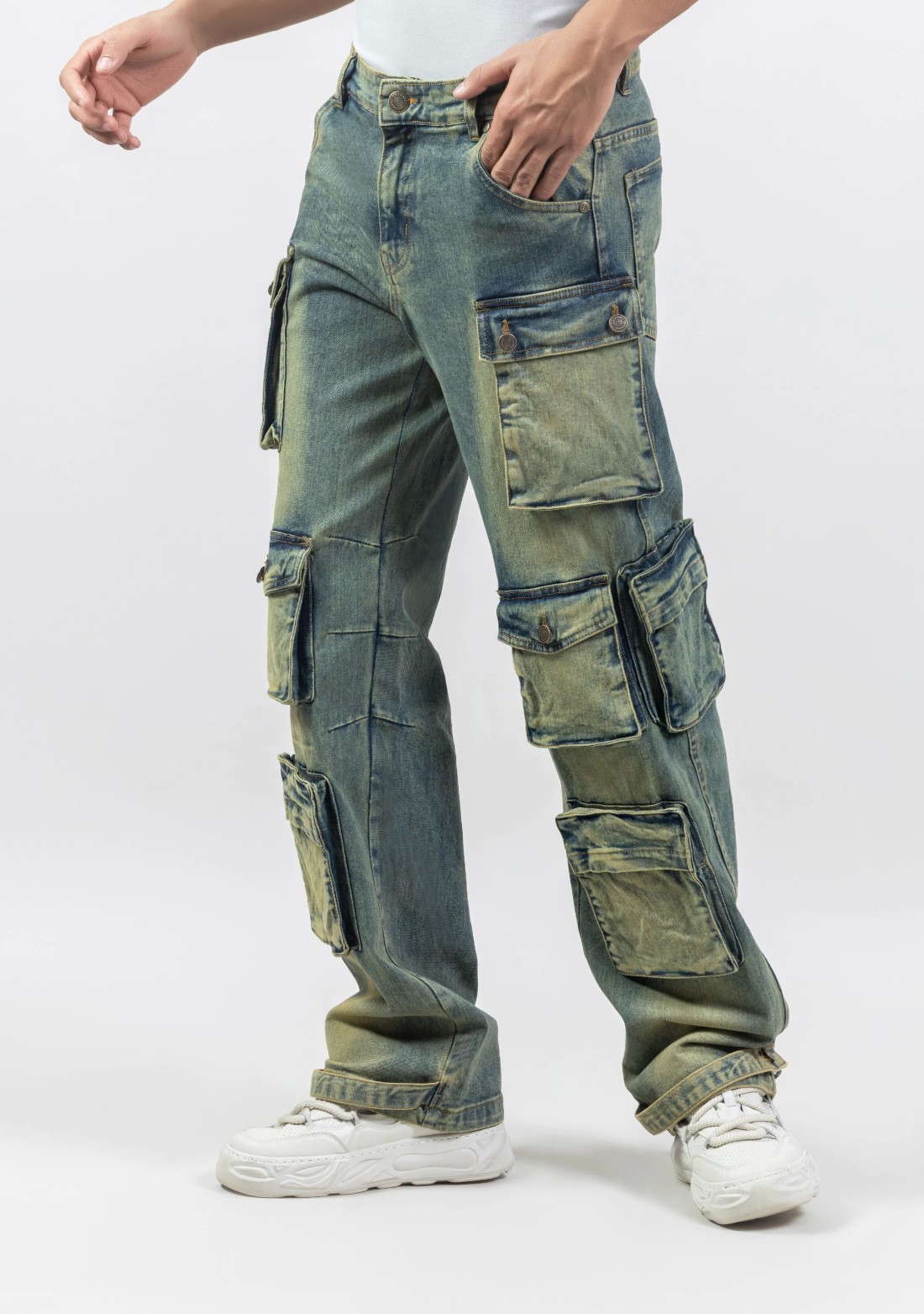 Yellowish Blue Wide Leg Men's Jeans