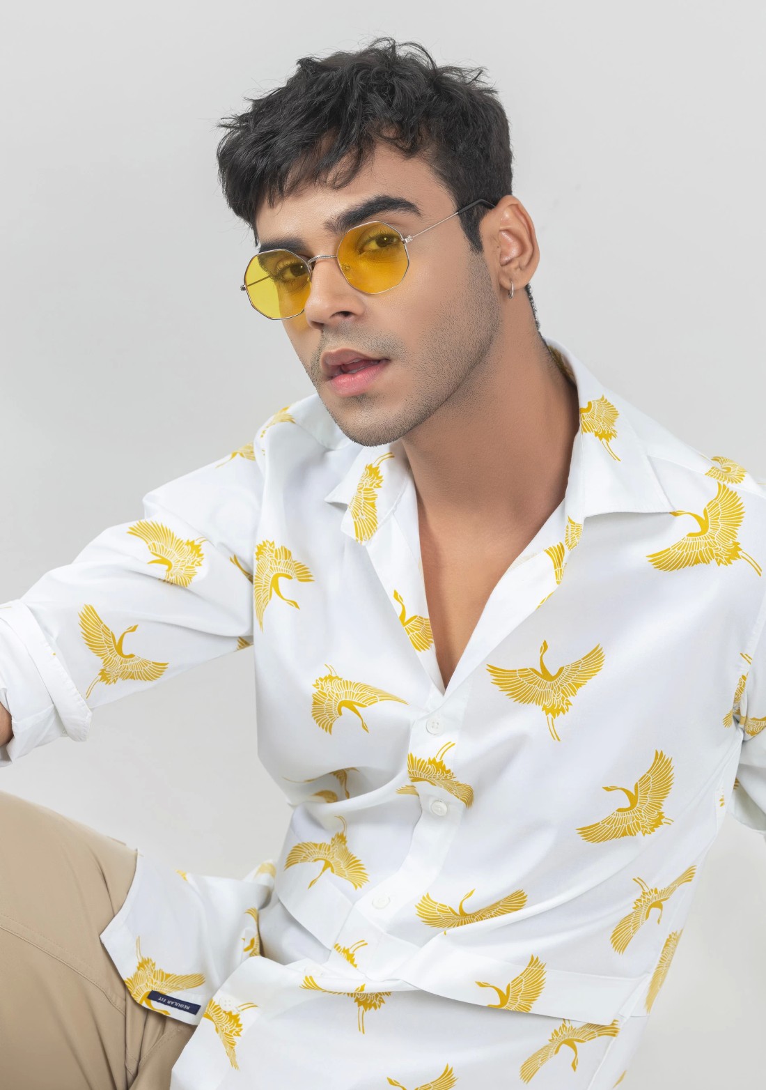 White Flamingo Printed Regular Fit Casual Shirt