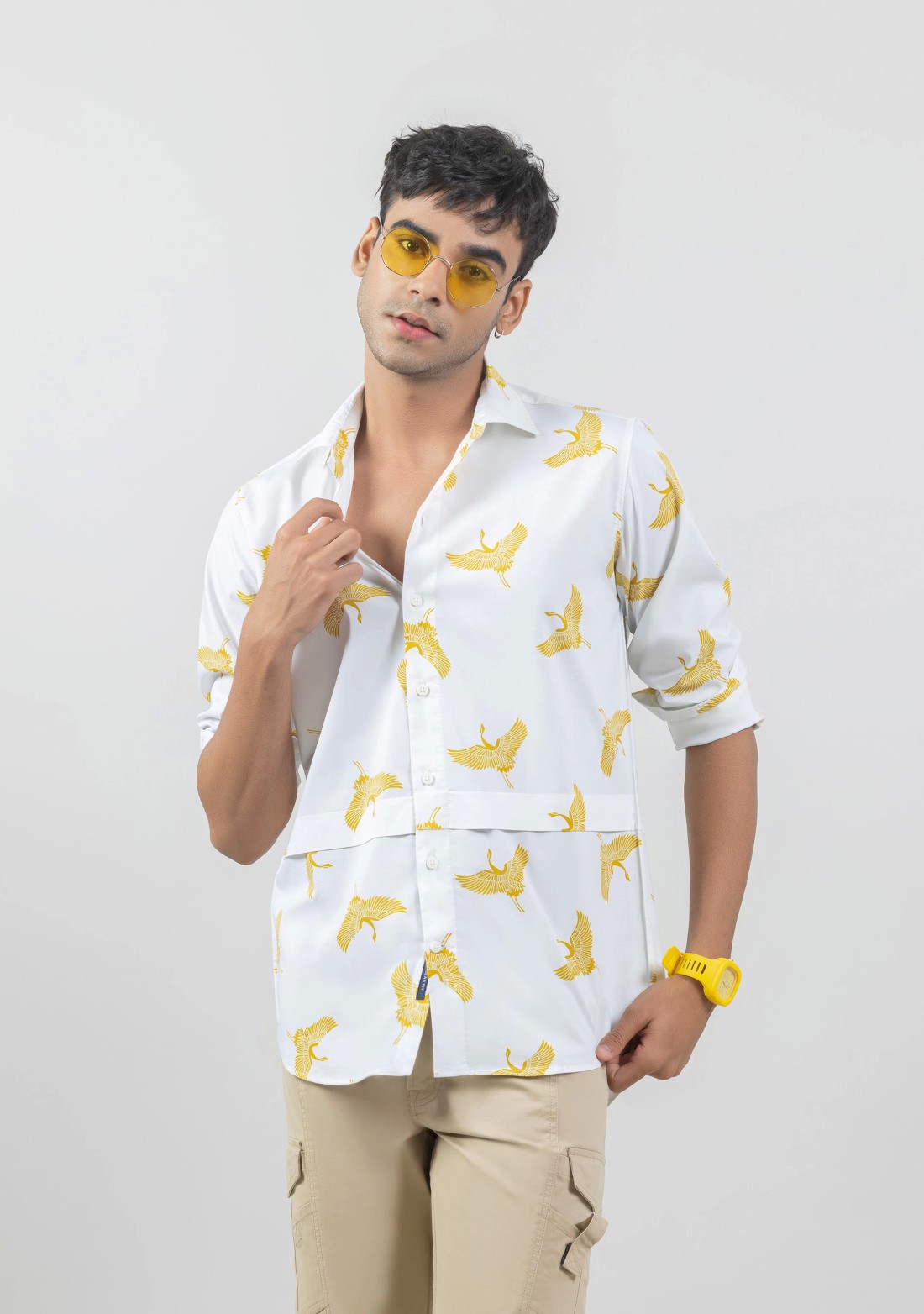 White Flamingo Printed Regular Fit Casual Shirt