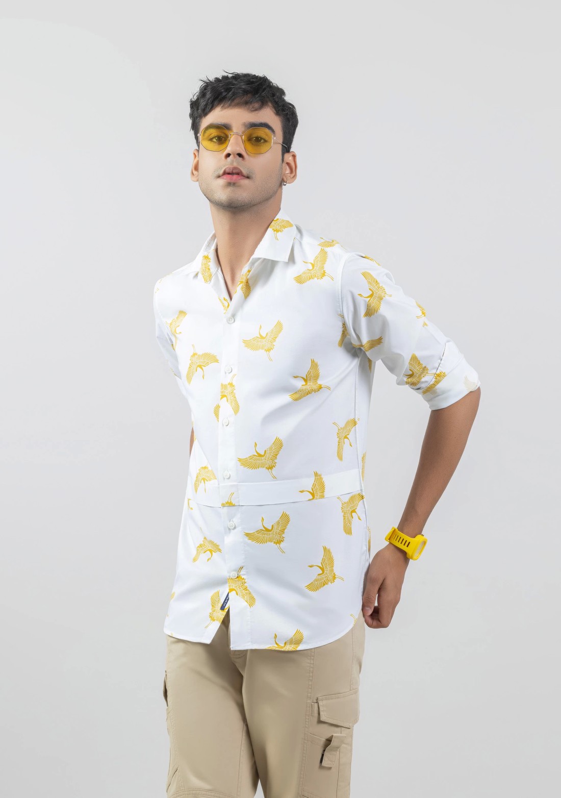 White Flamingo Printed Regular Fit Casual Shirt