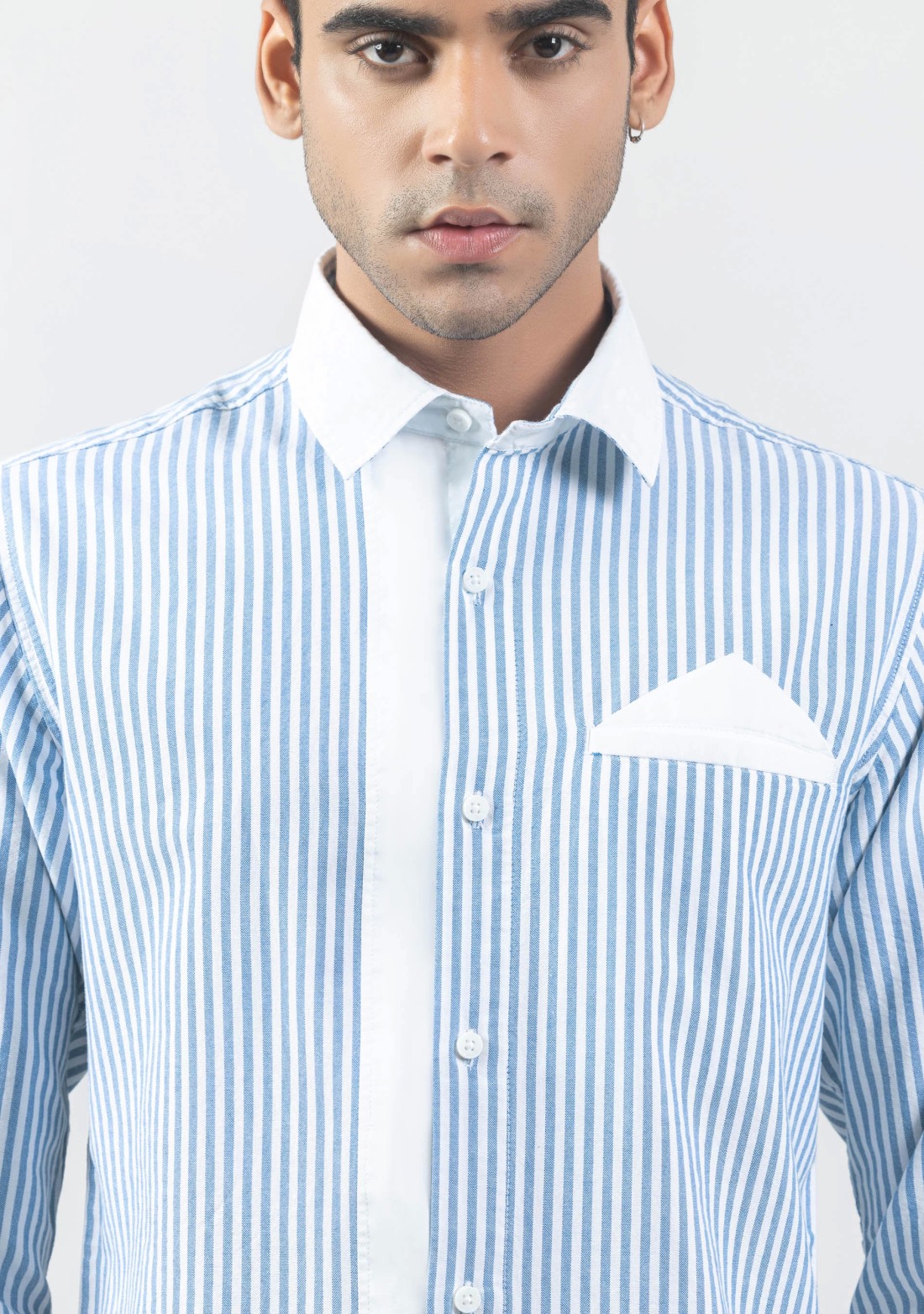 White and Blue Striped Slim Fit Premium Cotton Men's Shirt