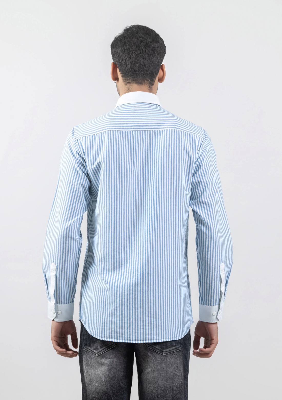 White and Blue Striped Slim Fit Premium Cotton Men's Shirt