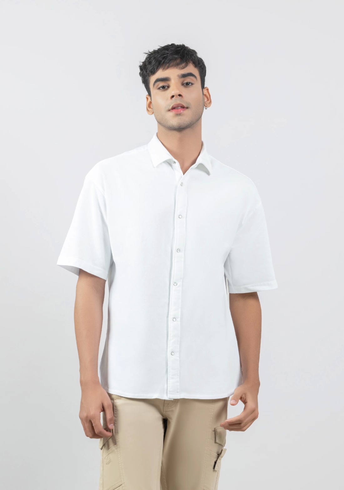 White Oversize Drop Shoulder Men's Knitted Shirt