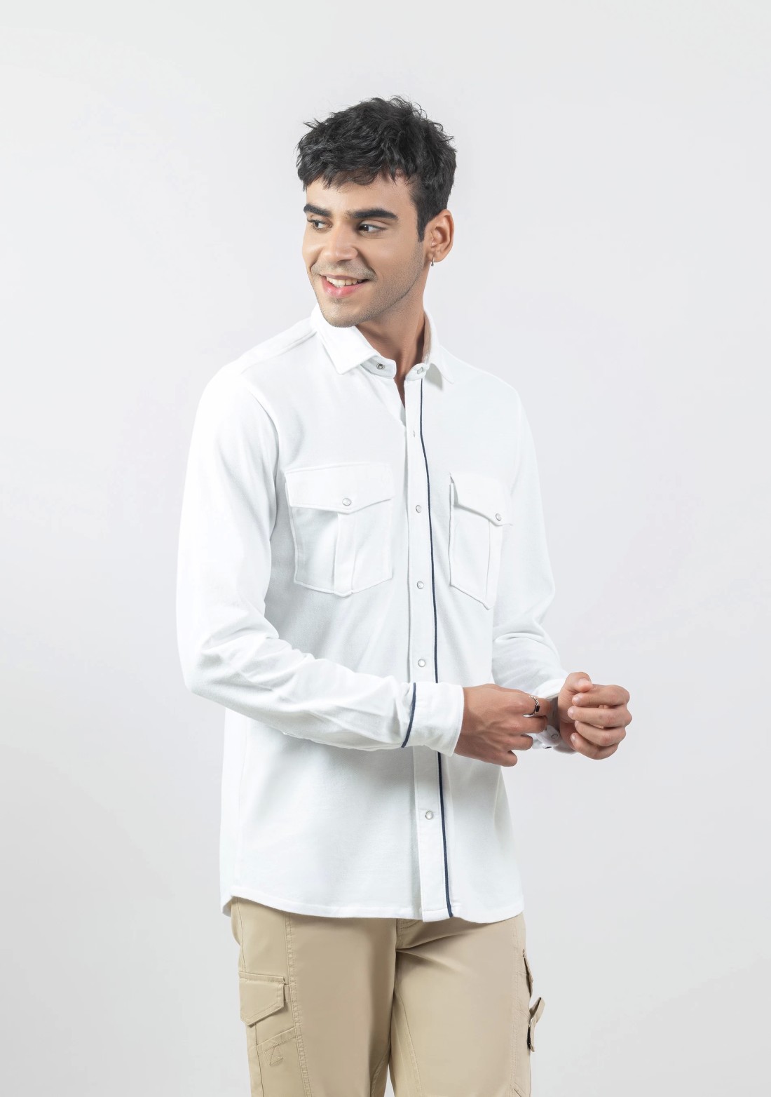 White Slim Fit Knitted Men's Shirt