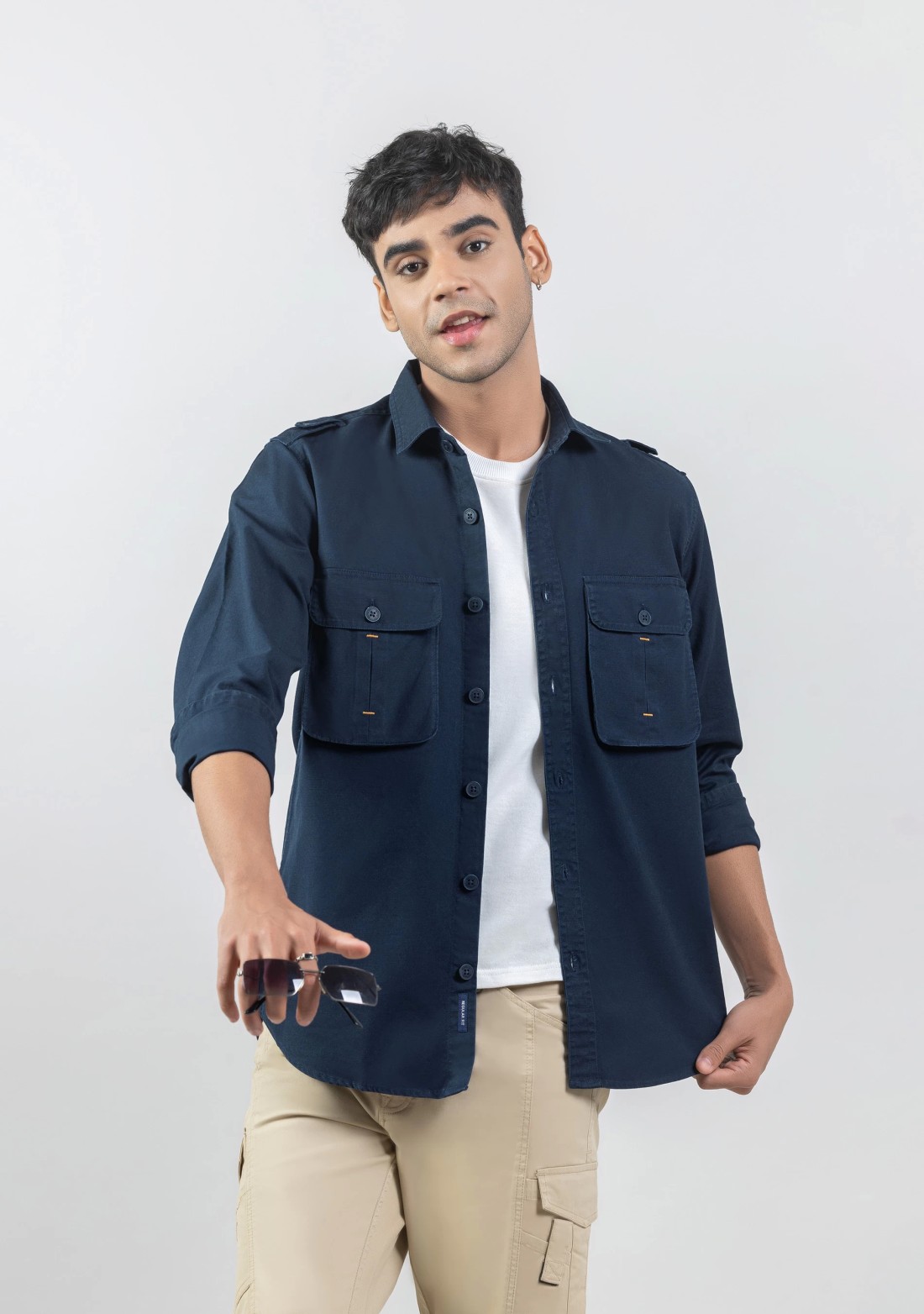 Navy Men's Regular Fit Cotton Overshirt