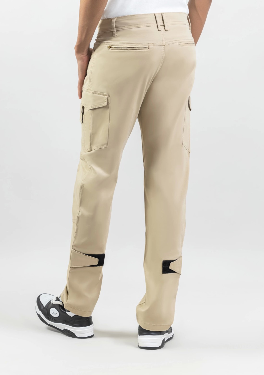 Light Beige Straight Fit Men’s Stretchable Cargo Trousers