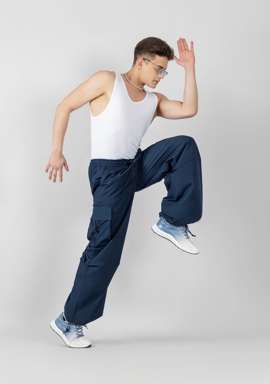 Blue Extra Wide Leg Men’s Cotton Parachute Trousers