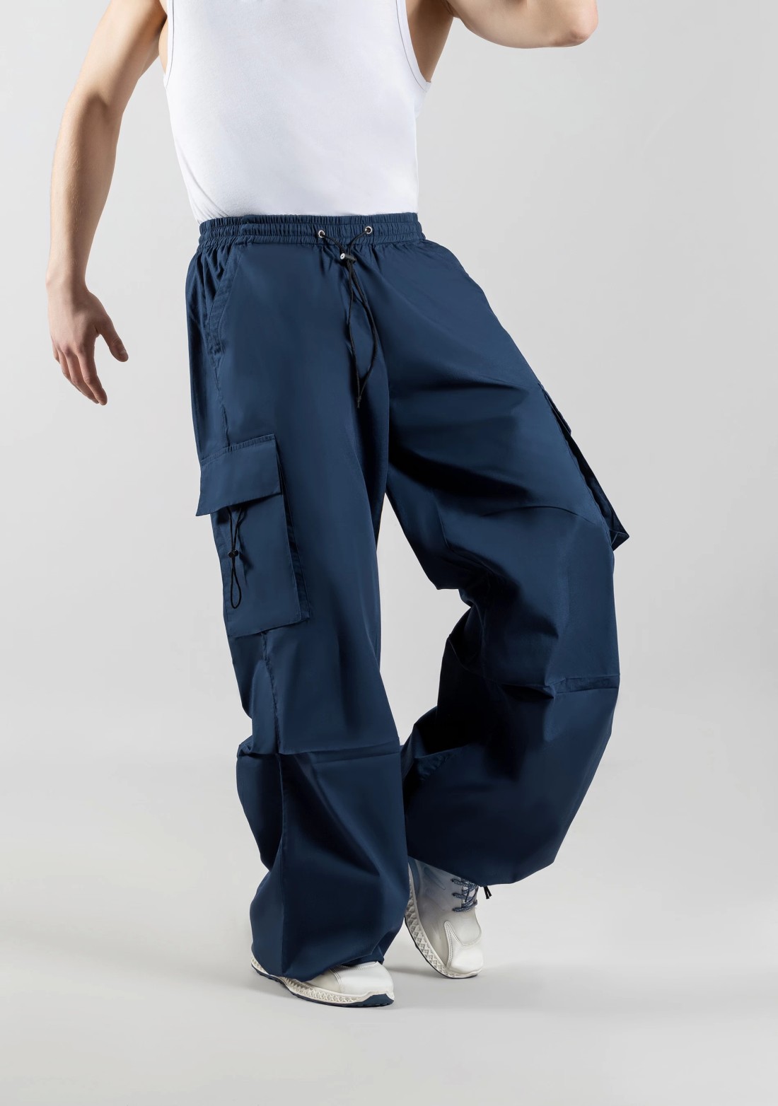 Blue Extra Wide Leg Men’s Cotton Parachute Trousers