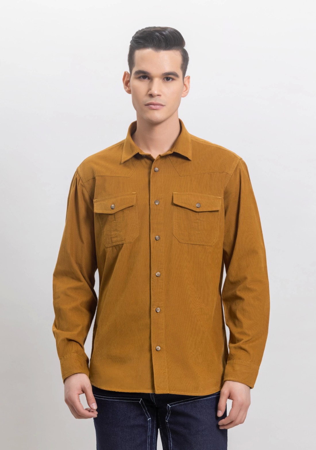 Russet Brown Regular Fit Corduroy Men's Shirt