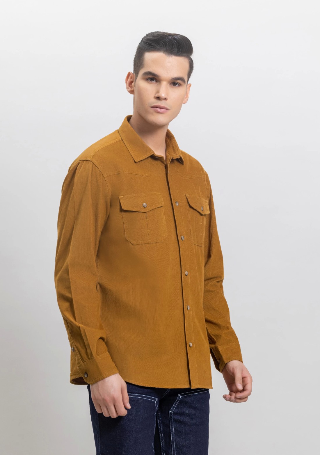 Russet Brown Regular Fit Corduroy Men's Shirt