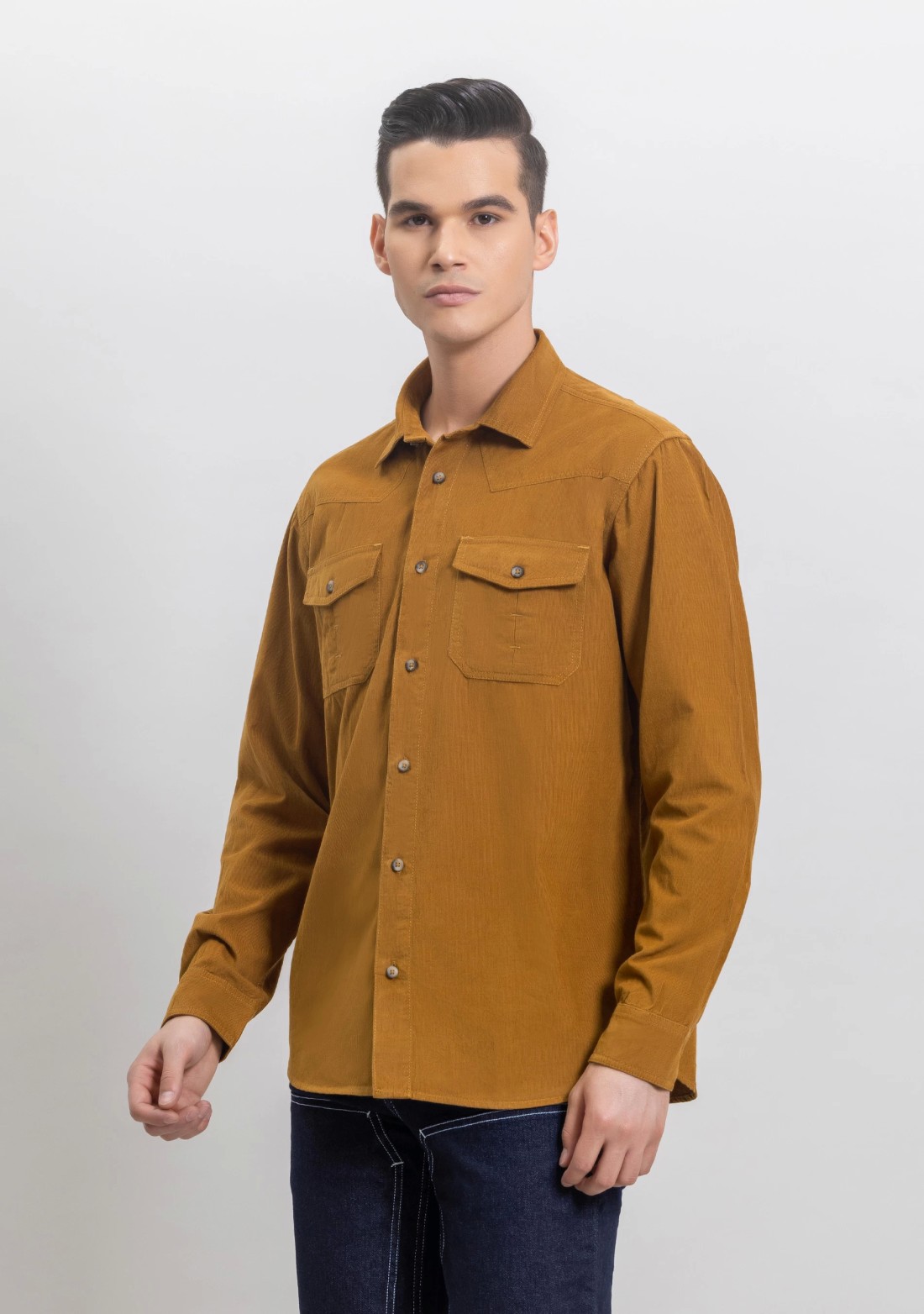 Russet Brown Regular Fit Corduroy Men's Shirt