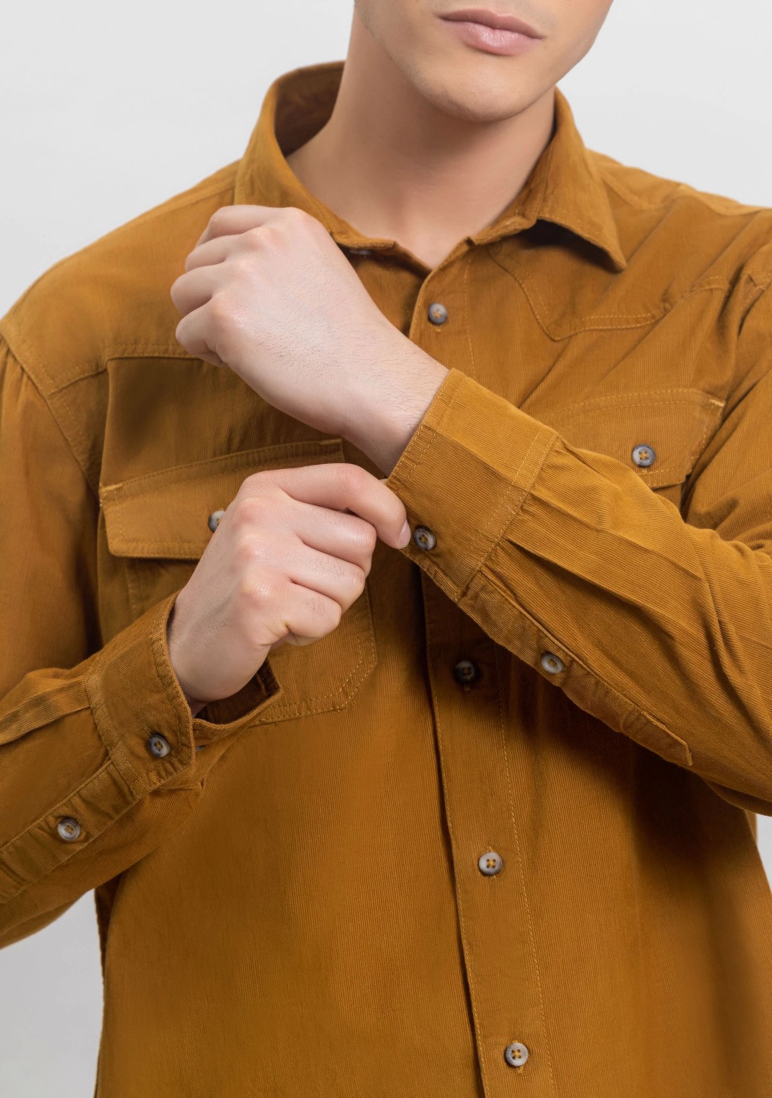 Russet Brown Regular Fit Corduroy Men's Shirt