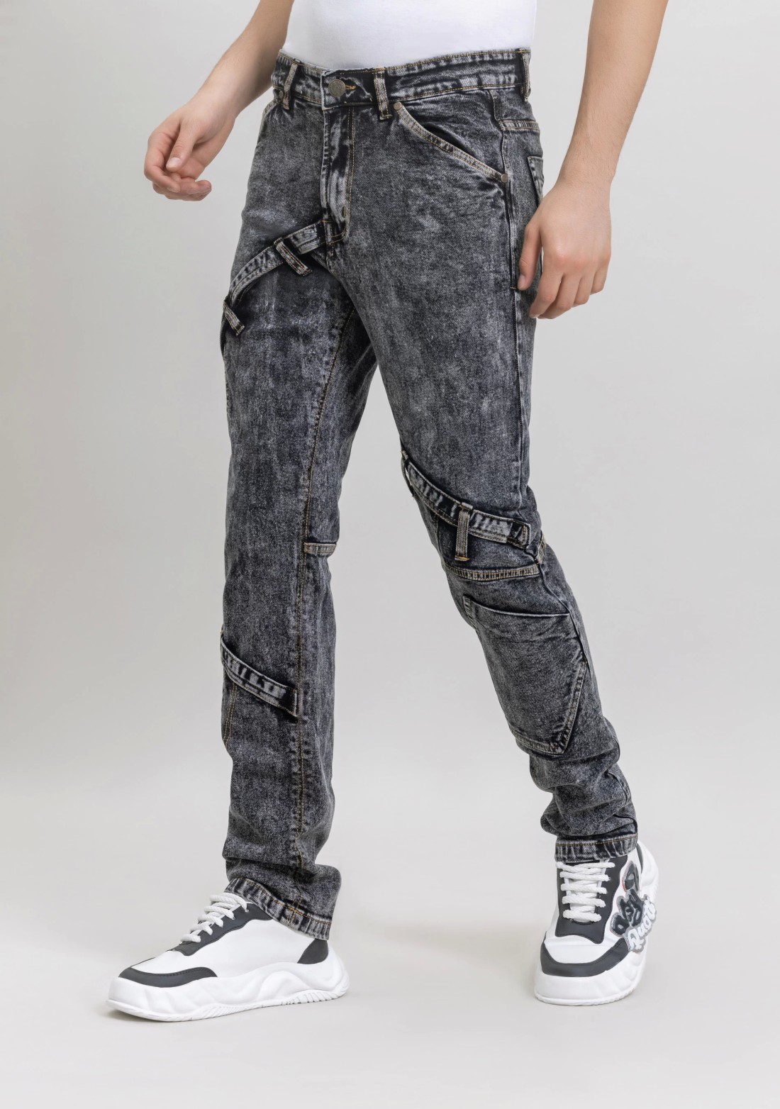 Black Slim Fit Cut and Sew Stretchable Men's Jeans