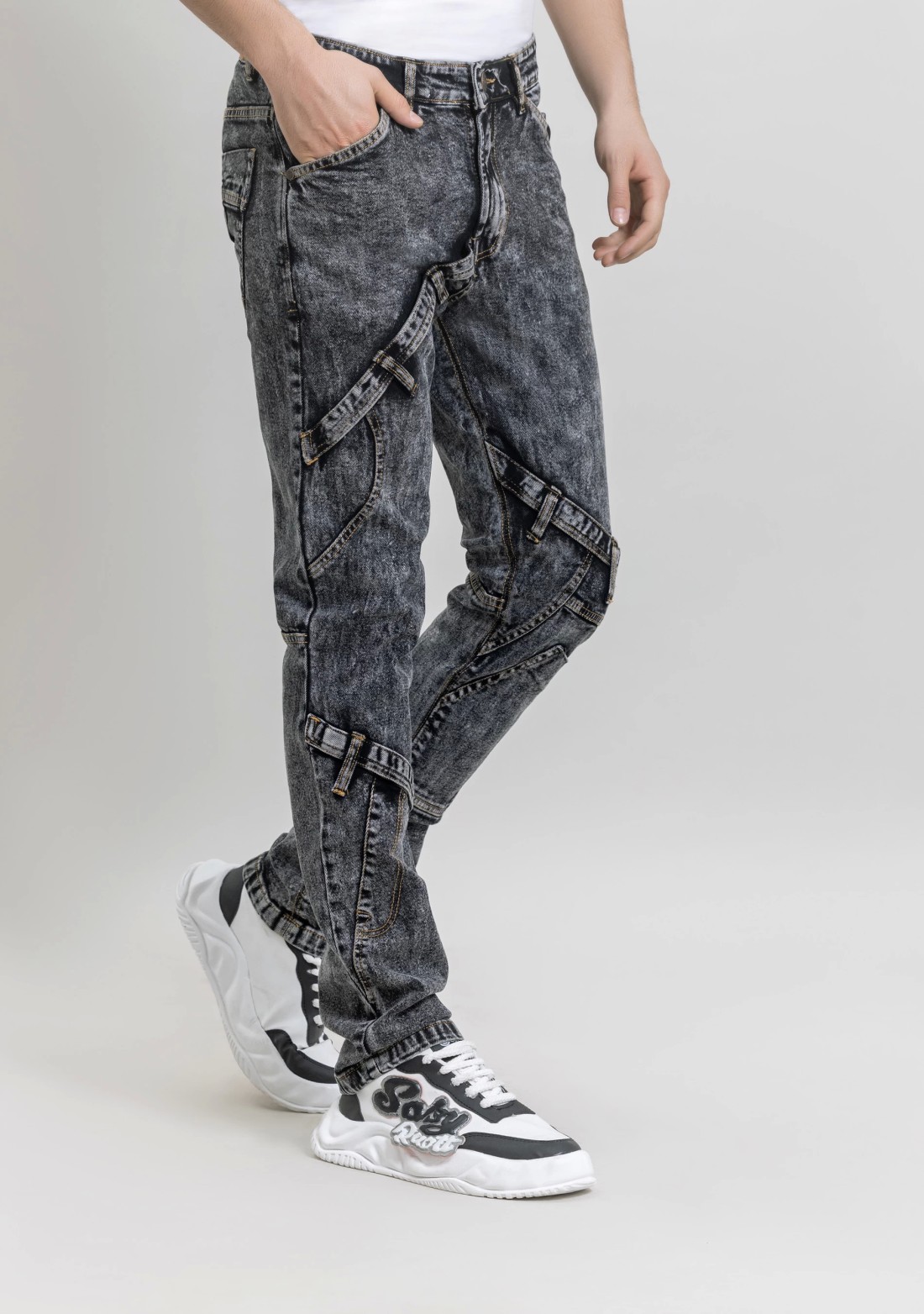 Black Slim Fit Cut and Sew Stretchable Men's Jeans