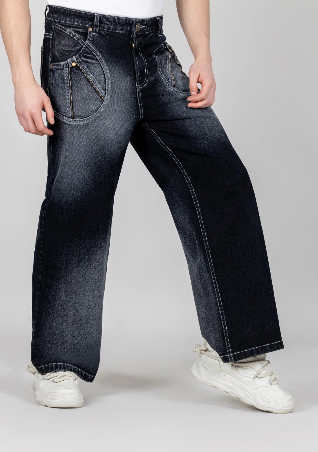 Black Wide Leg Men's Fashion Jeans