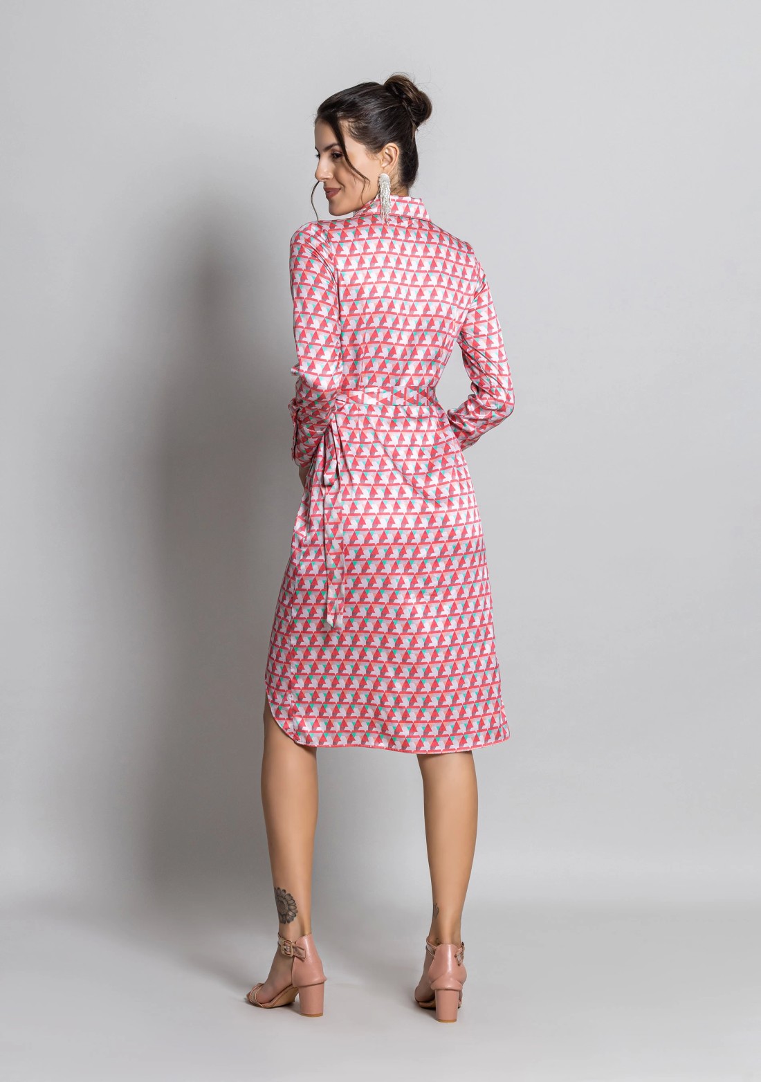 Multi Colour Satin Geometric Print Wrap Mini Dress