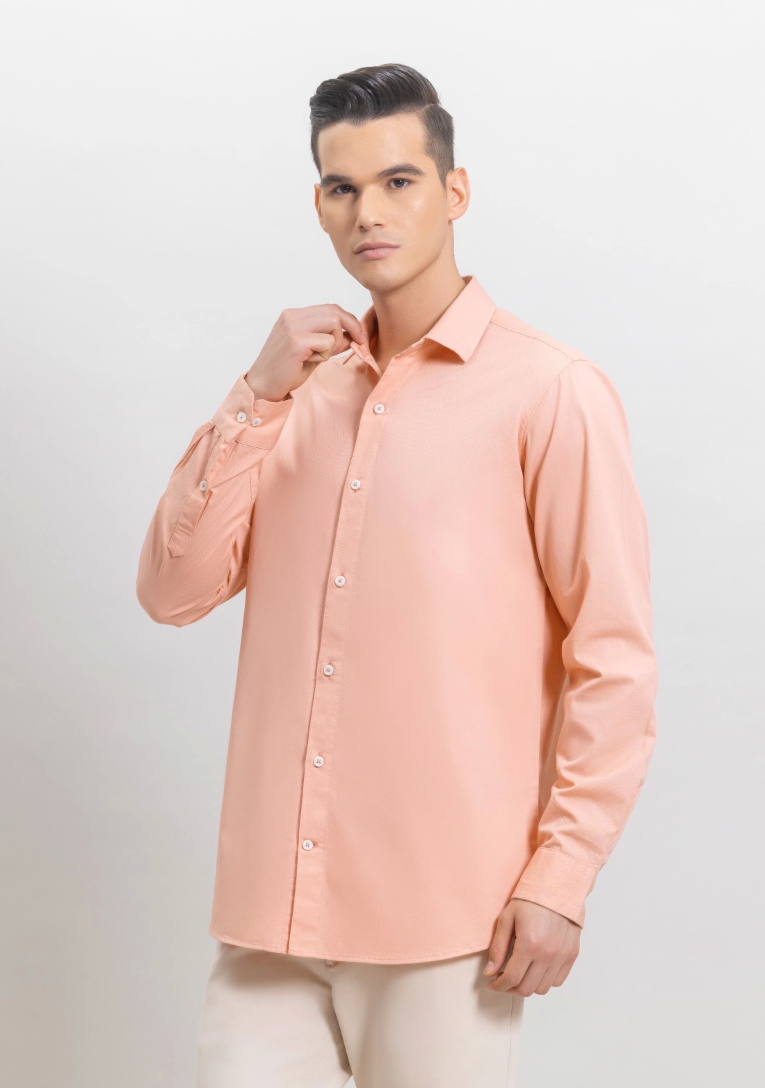 Peach Fine American Twill Slim Fit Formal Shirt