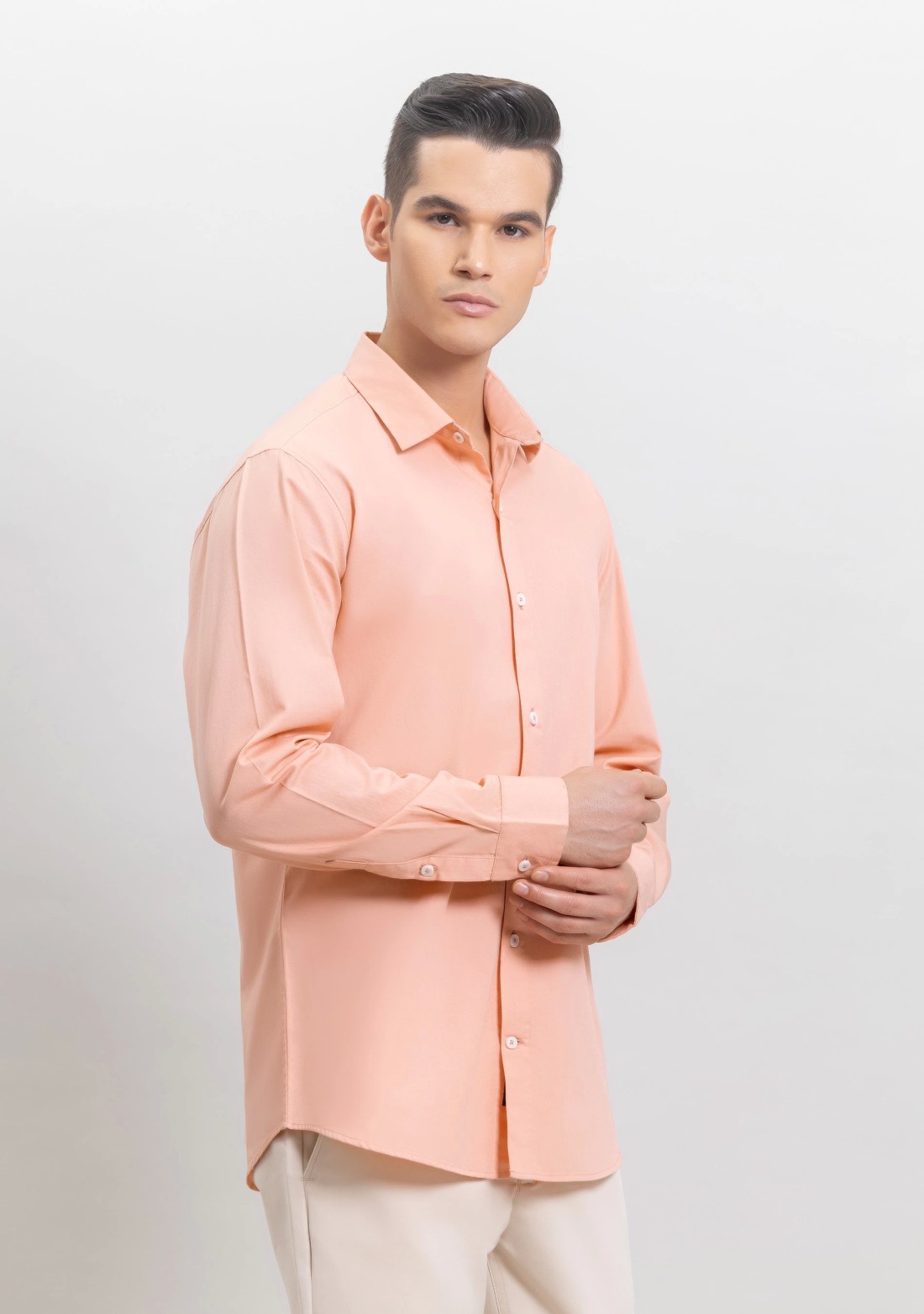 Peach Fine American Twill Slim Fit Formal Shirt