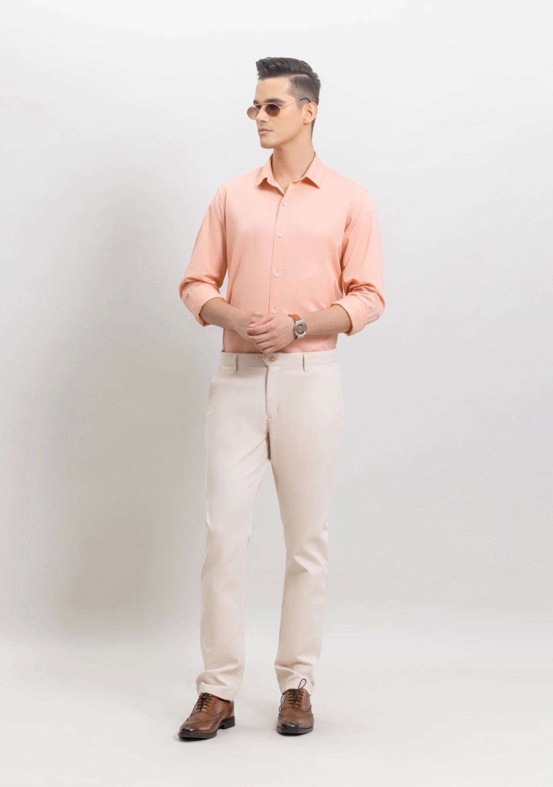 Peach Fine American Twill Slim Fit Formal Shirt