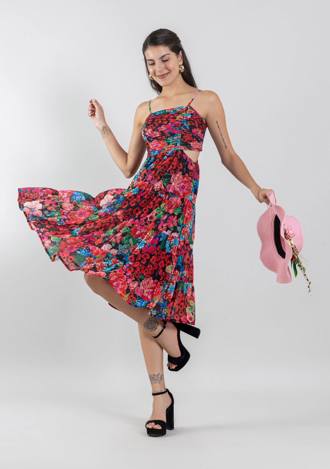 Multi Colour Georgette Floral Print Spaghetti Straps Midi Dress - Buy  Online in United States @ Mehar