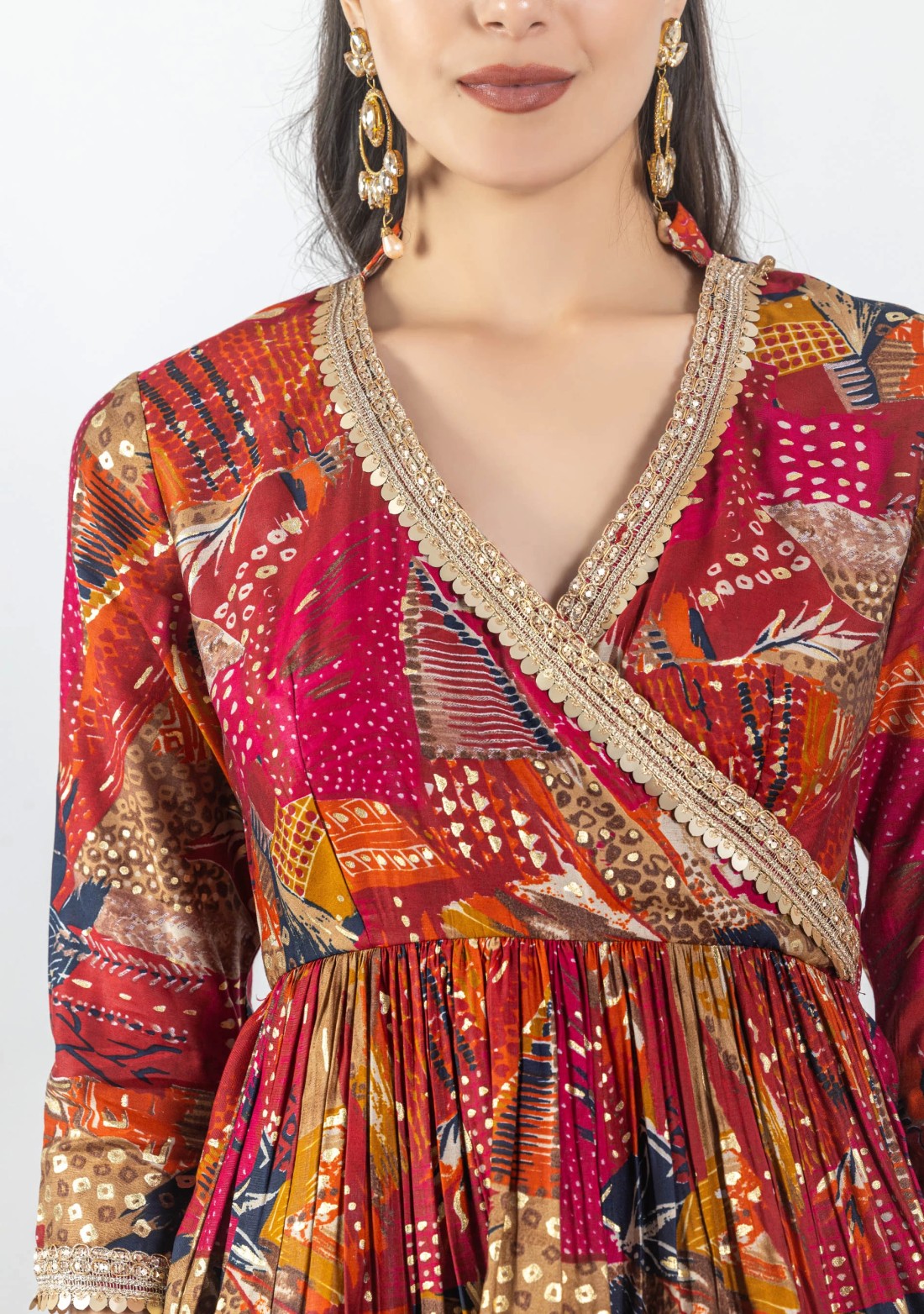 Multi Colour Foil Print Cotton Silk Peplum Kurta and Skirt Co-Ord Set