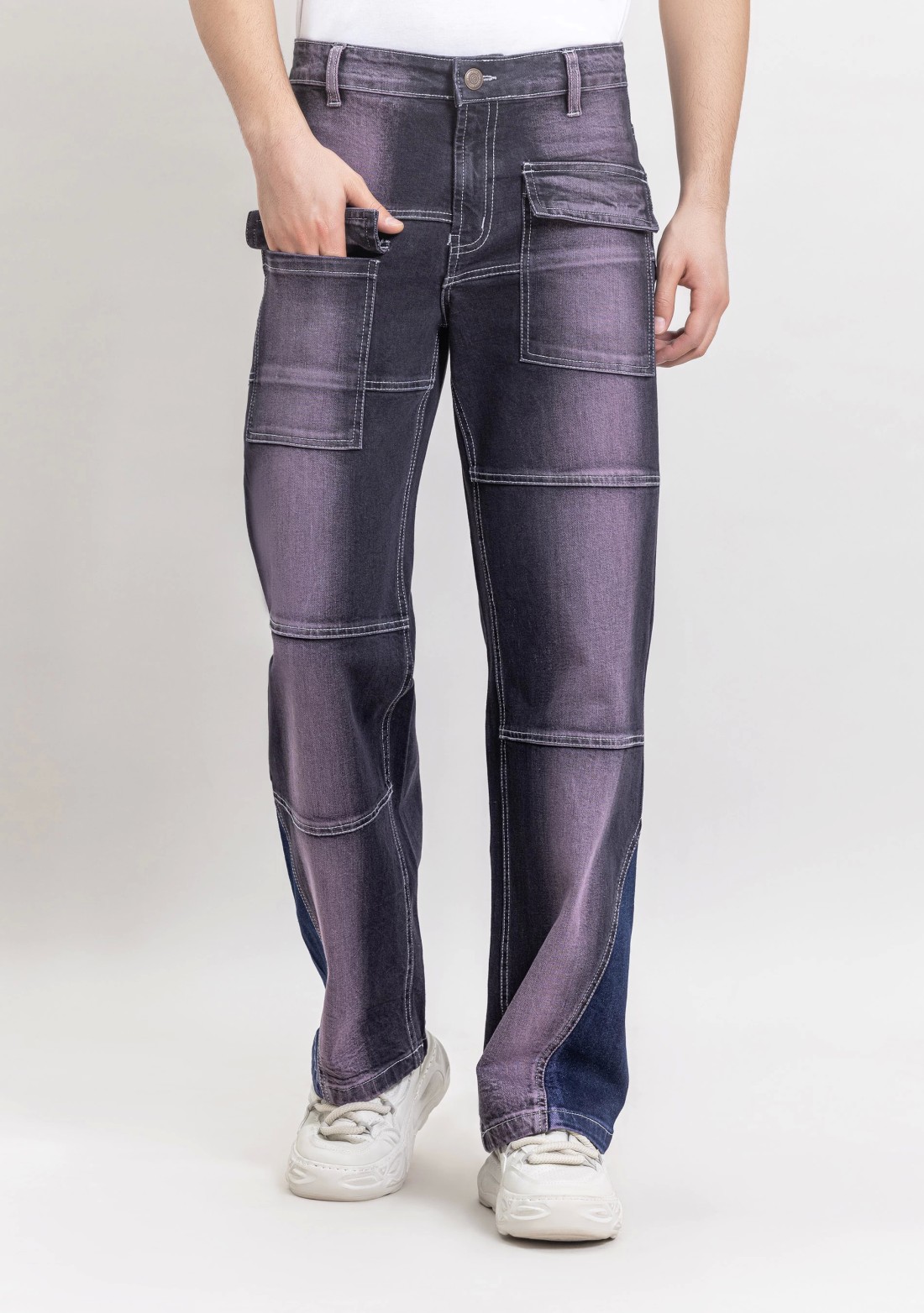 Purplish Blue Men's Wide Leg Fashion Jeans